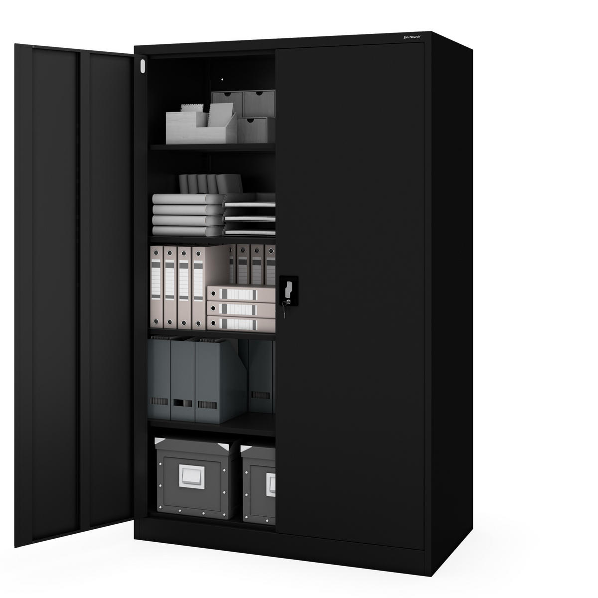 METALL-BÜROSCHRANK JAN II D600 - Schwarz, Metall (115/185/60cm) - Jan Nowak