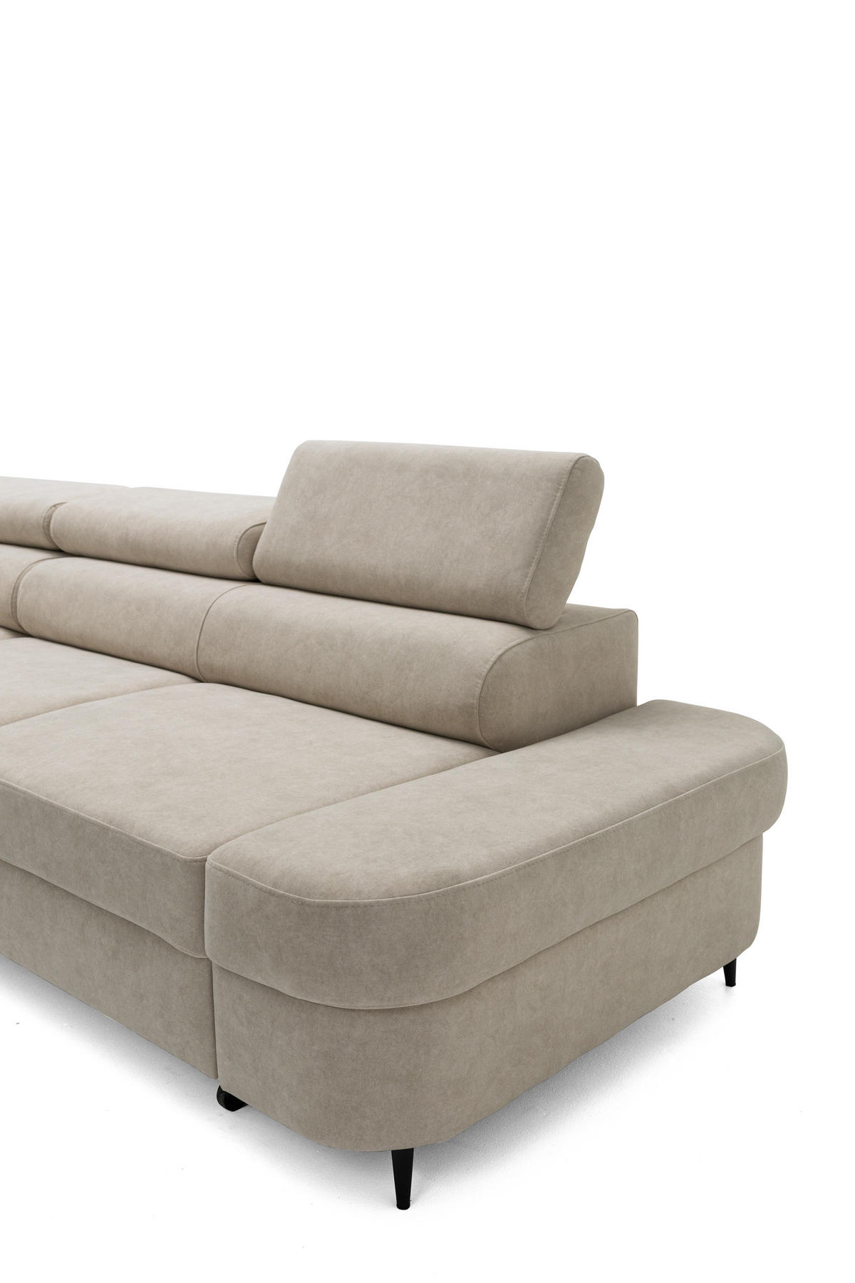 ECKSOFA PRIAM L Links mit Schlaffunktion 125x195 Velours Beige - Beige/Schwarz, Holz/Textil (203/275cm) - Muffo