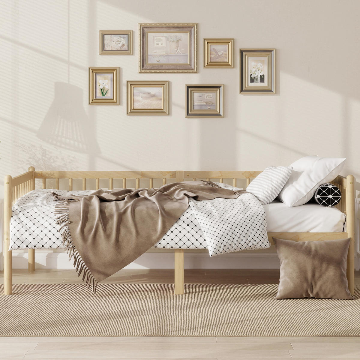 TAGESBETT 90/200 cm DE-32896 mit 3-seitigem Geländer Natur - Naturfarben, Holz (90/200cm) - ComfortXL