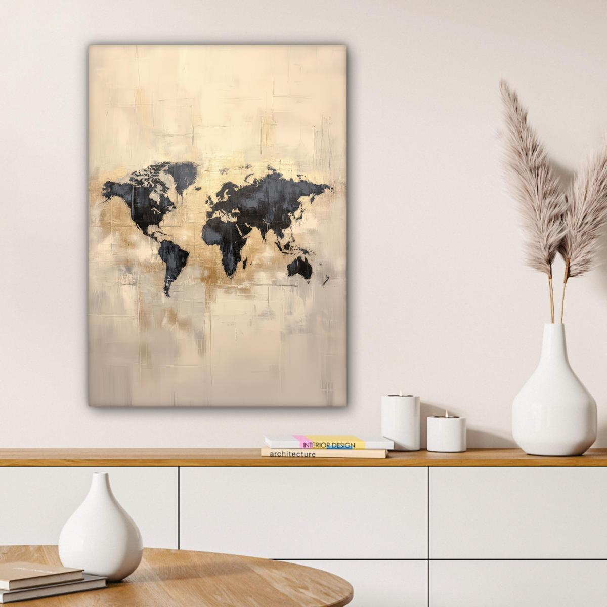 LEINWANDBILD Weltkarte - Gold - Schwarz - Abstrakt 60x80 cm - Kupferfarben, Textil (60/80cm) - MuchoWow