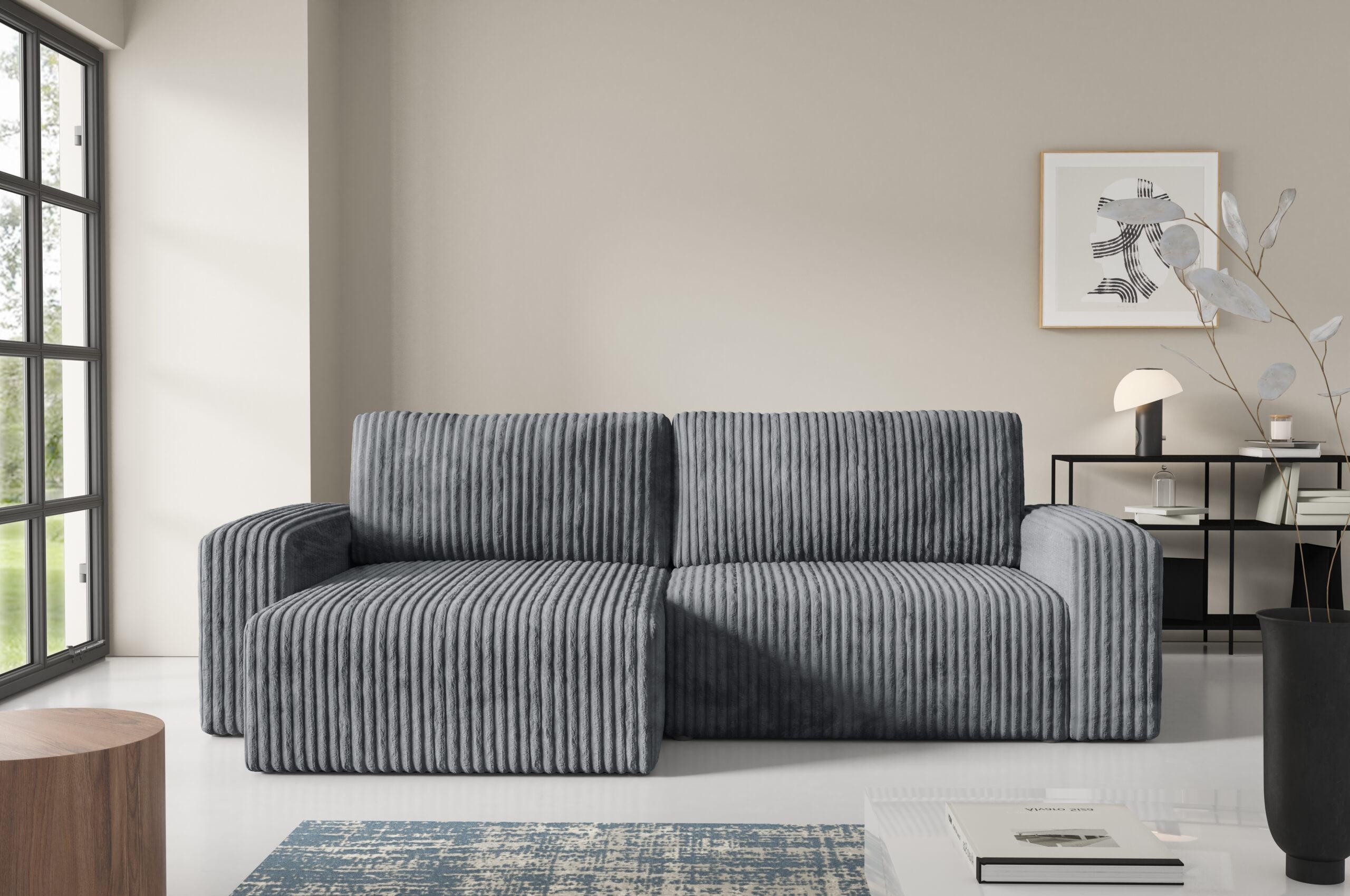 ECKSOFA mit Schlaffunktion Cord Grau - Grau, Textil (252/149cm) - Furnisell