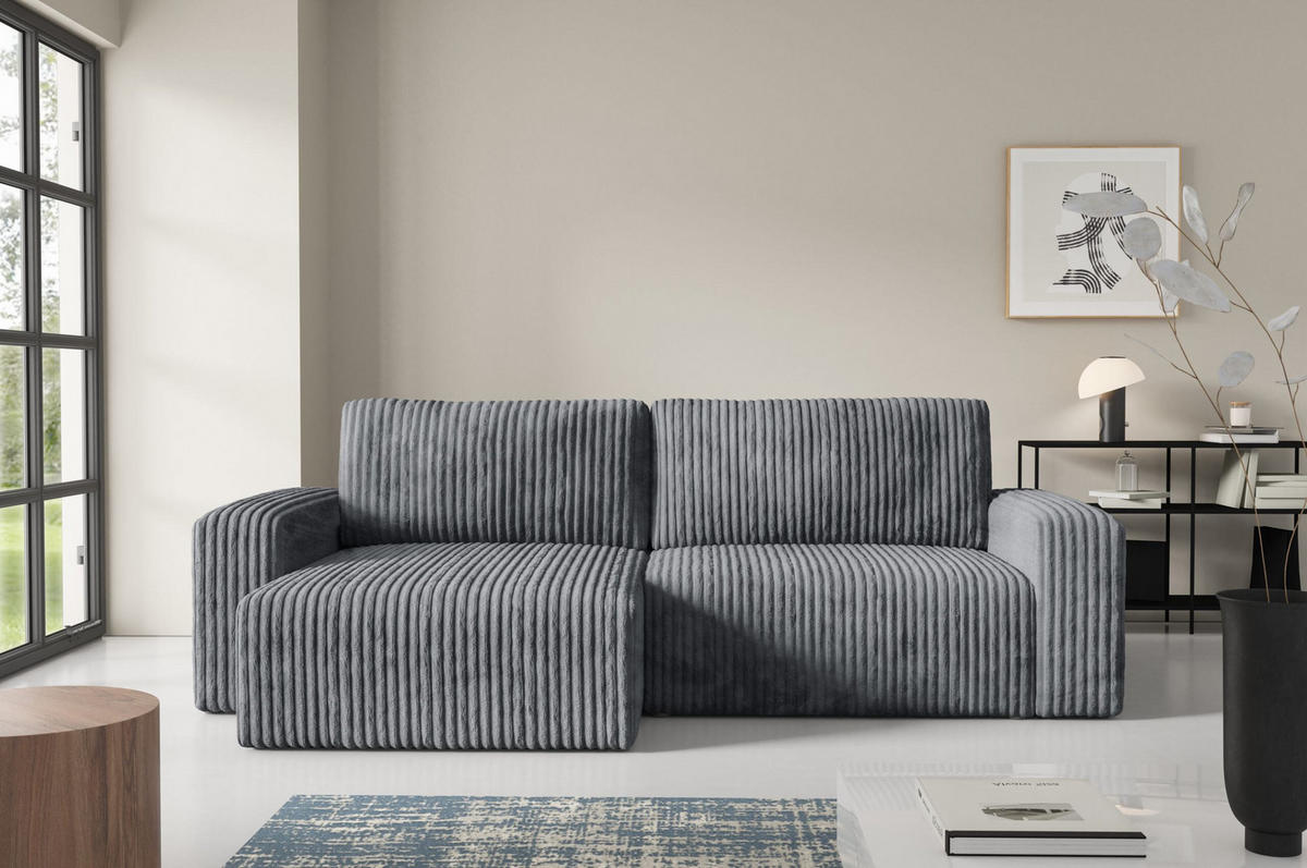 ECKSOFA mit Schlaffunktion Cord Grau - Grau, Textil (244/149cm) - Furnisell