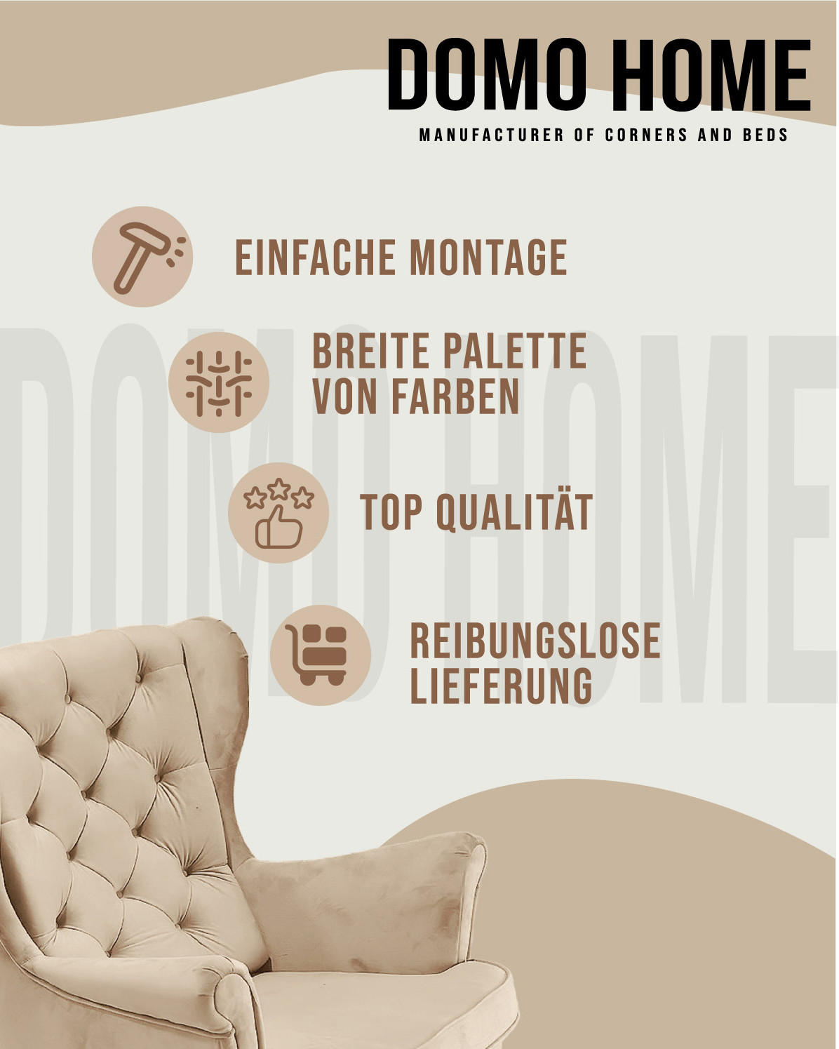 SCHAUKELSESSEL mit gepolstertem Sitz und Armlehnen, 102x81x95 cm, Beige_29802 - Beige/Buchefarben, Holz/Textil (81/102/95cm) - DomoHome