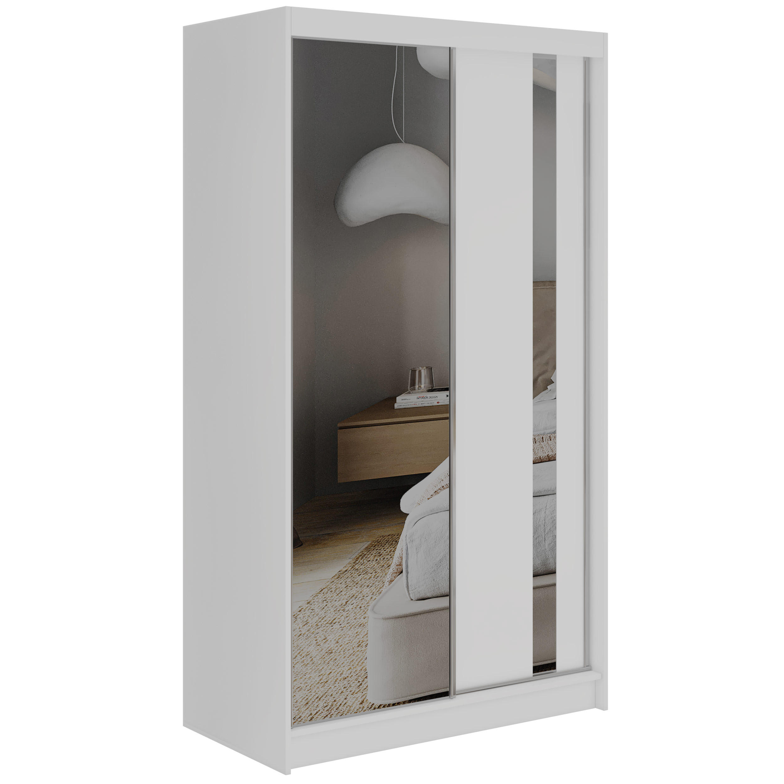SCHWEBETÜRENSCHRANK 120 - GRECJA - Weiß mit Spiegel - Alufarben/Weiß, Holzwerkstoff/Metall (120/216/61cm) - MKS