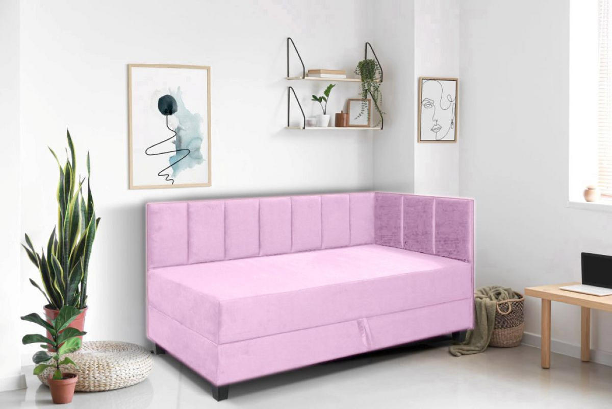 BOXBETT Kinderbett Eryk 100x200 cm mit Matratze und Bettkasten, rechts, rosa - Rosa, Kunststoff (100/200cm) - Margaret Hadas24