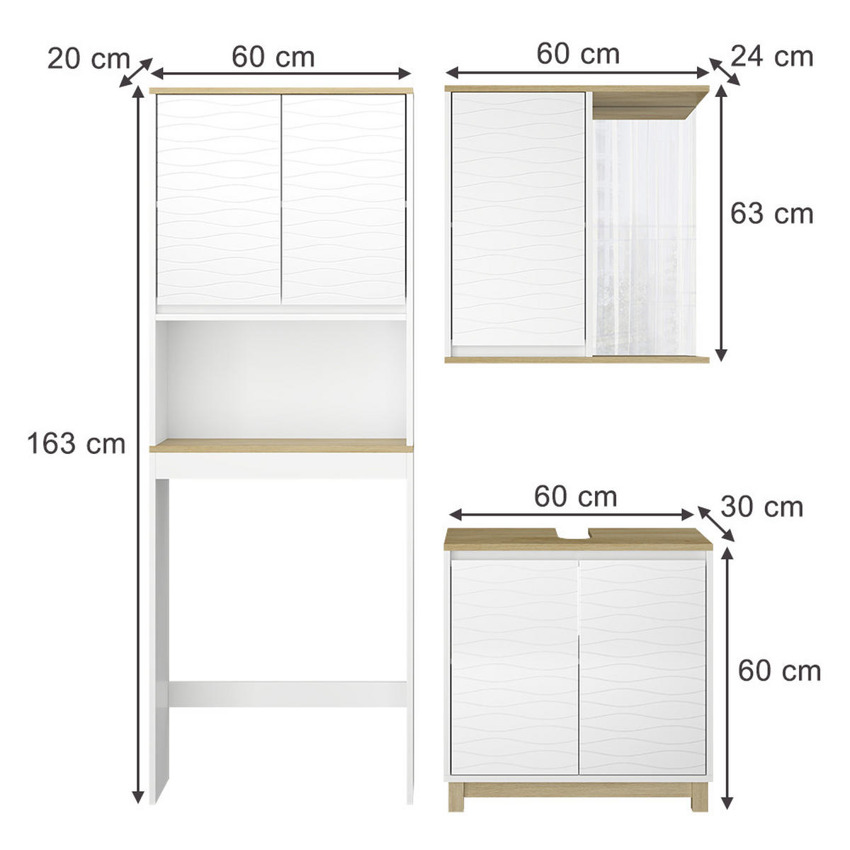 KOUPELNOVÝ NÁBYTEK Livia Bílá/dub - bílá/barva dubu, kompozitní dřevo (60/60/30cm) - Vicco