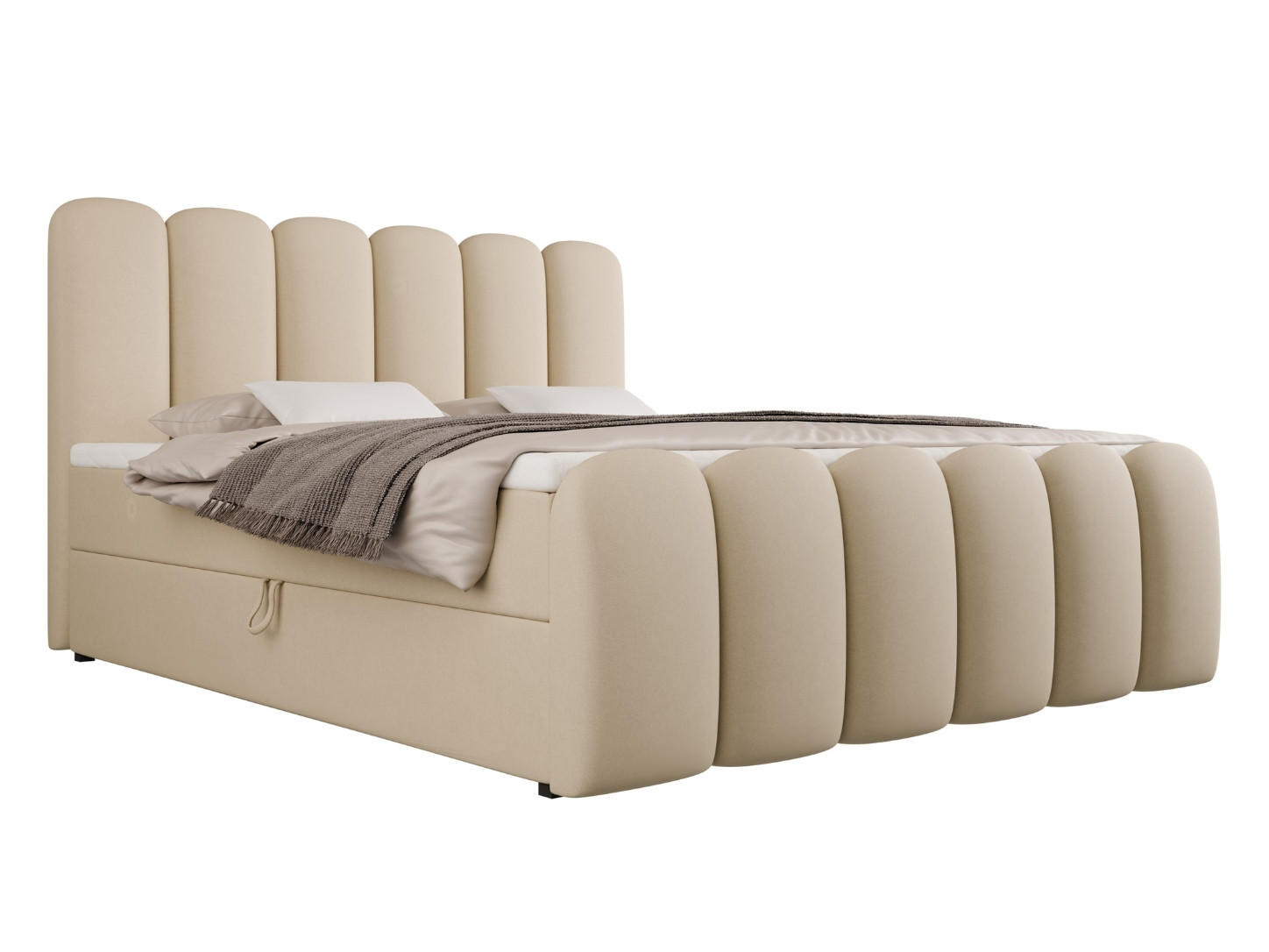 BOXBETT CUDDLE 160x200 cm in Hellbeige, Bettkasten, Topper, Velvet-Stoff - Beige, Holz/Textil (160/200cm) - EMLAR Home