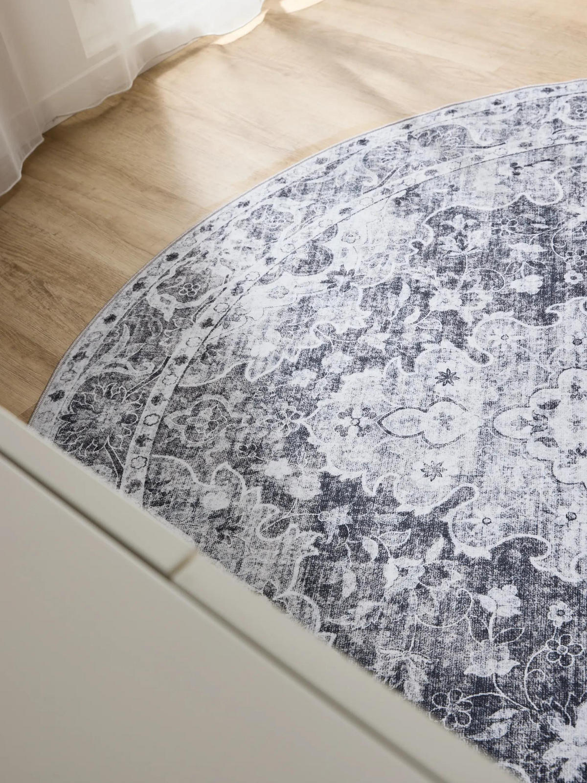 VINTAGE-TEPPICH George waschbar ø 120 cm rund - Anthrazit, Kunststoff (120/120cm) - benuta