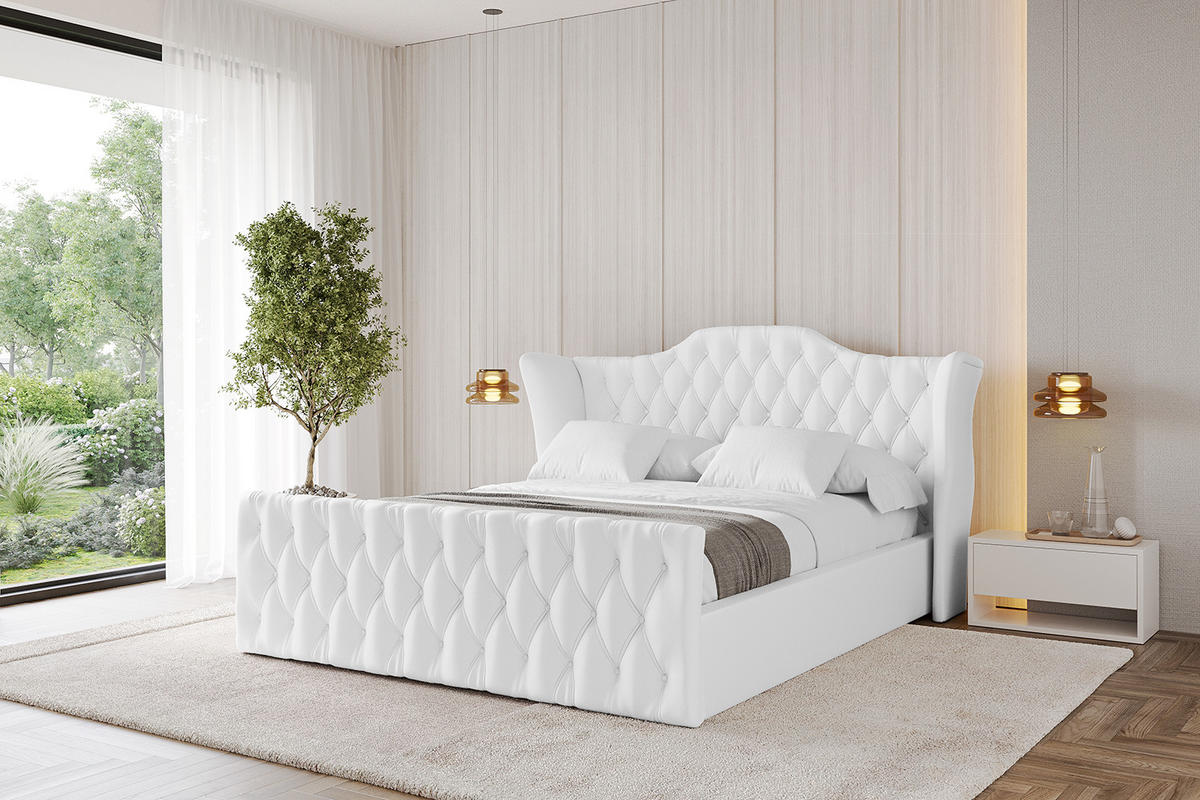 POLSTERBETT mit Bettkasten, Fußteil und Lattenrost, Boxbett mit Matratze H3/H4 - ZORAN-Z 180x200 Weiß Kunstleder - Weiß Hochglanz, Holzwerkstoff/Textil (180/200cm) - ALTDECOR