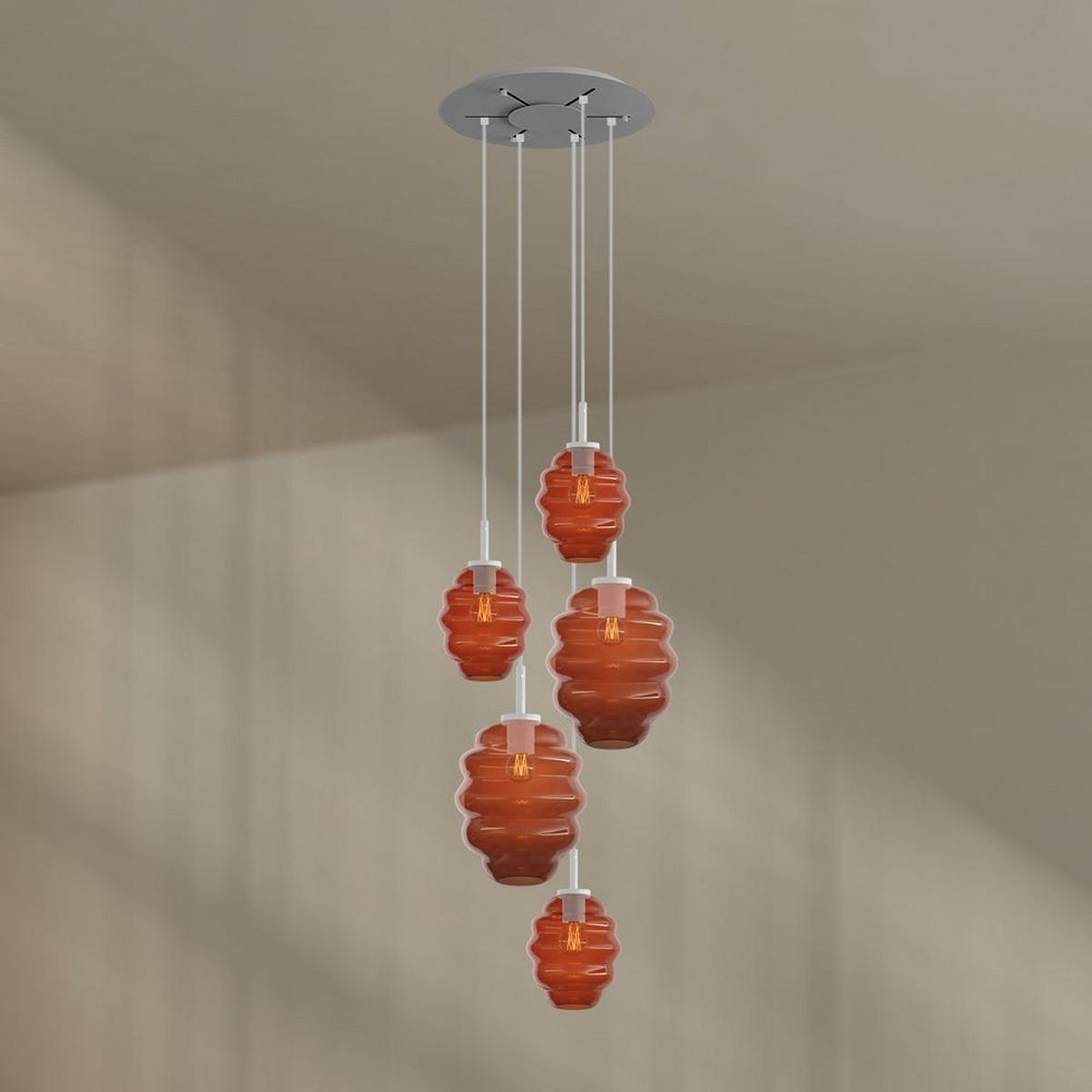 GALERIELEUCHTE Echos 5-flammig Braun Ø 18/25cm - Braun/Weiß, Glas (18/18/20cm) - s.luce