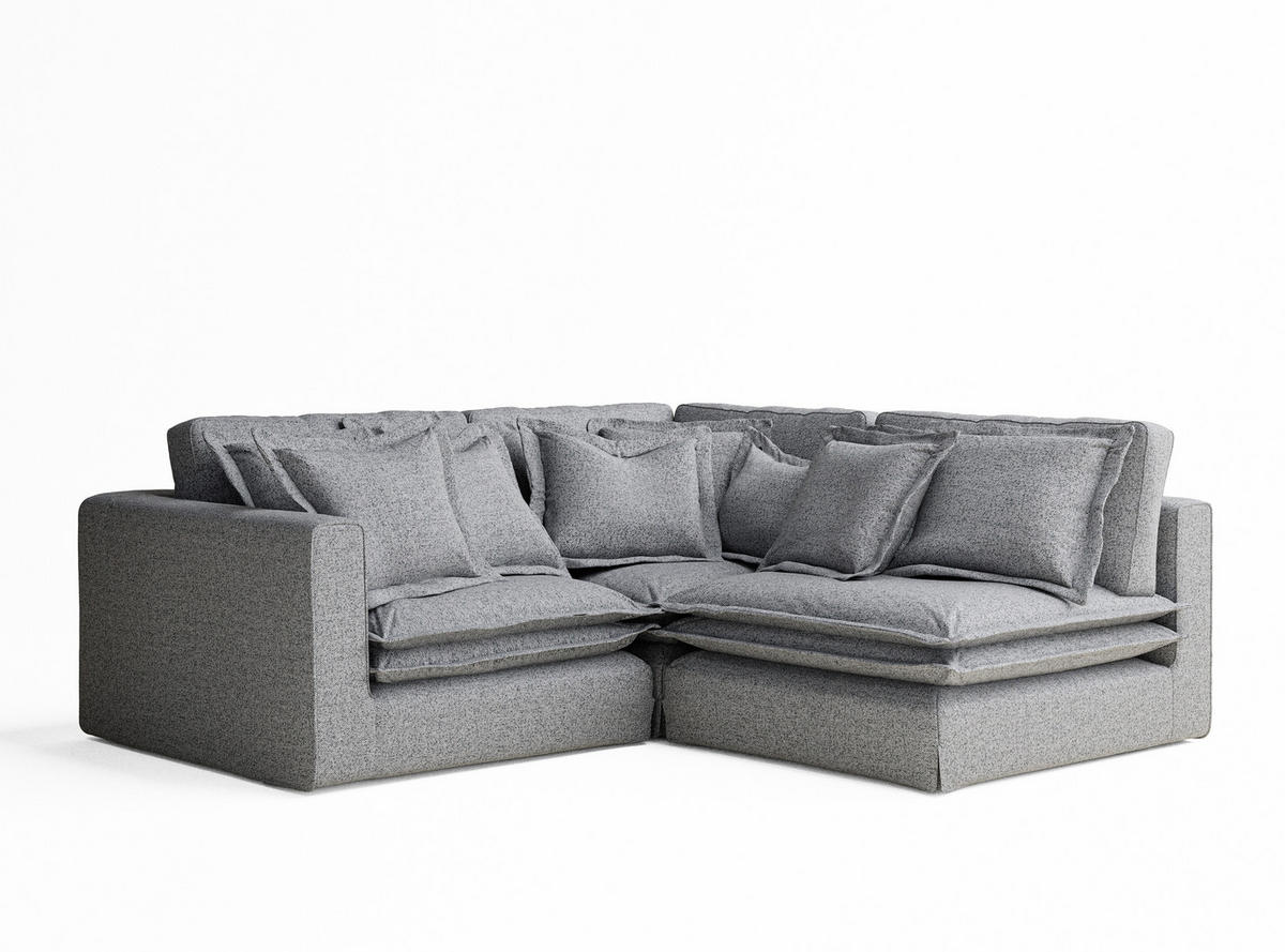 ECKSOFA Amalfi Grau Webstoff - Schwarz/Grau, Holz/Holzwerkstoff (238/222cm) - Maison de Reve