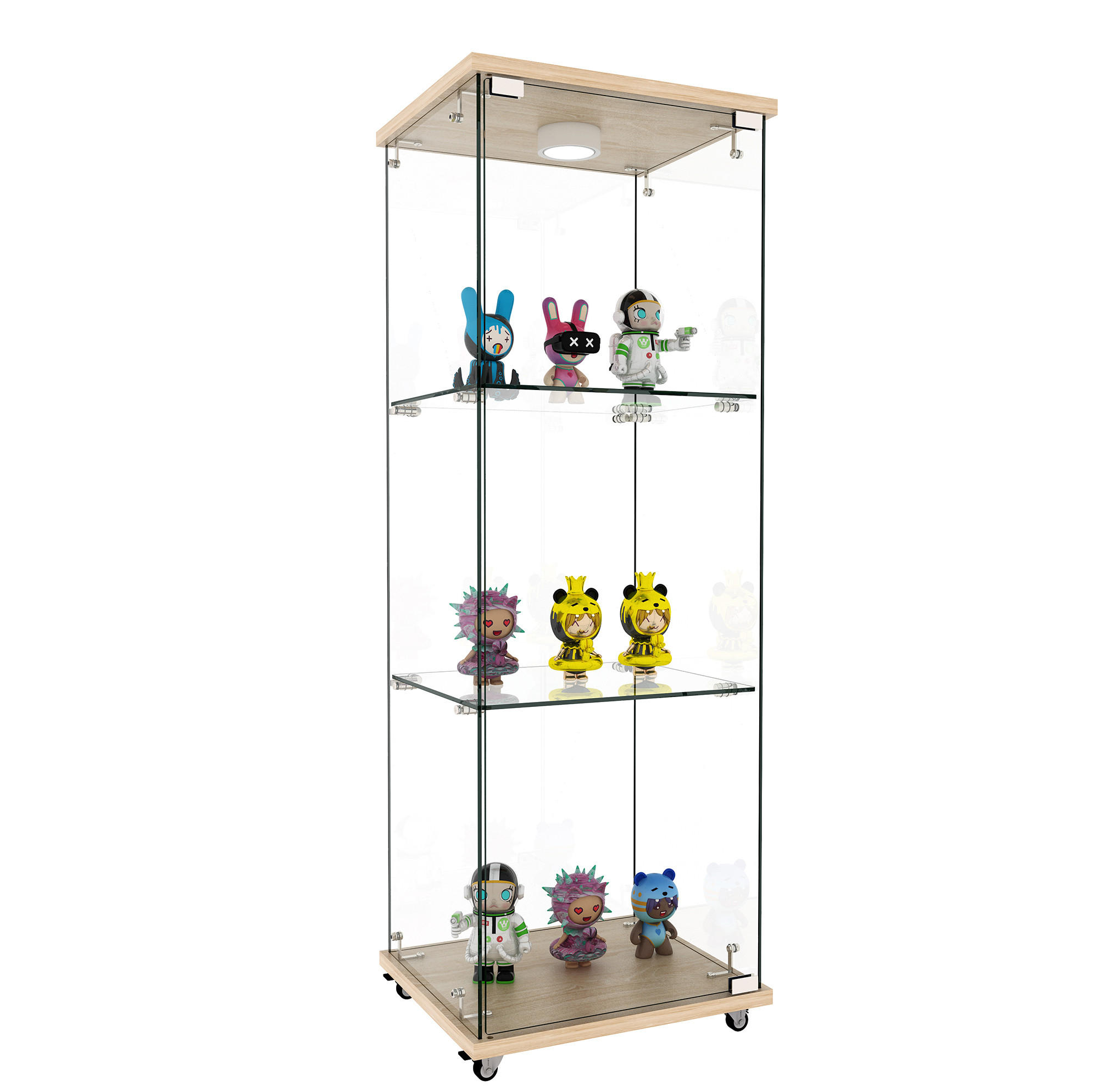 Modfu VITRÍNA z MDF a tvrzeného skla 42,5x120x36,5 cm přírodní s LED osvětlením a skleněnými dvířky