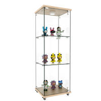 VITRINE aus MDF und Glas 36,5x42,5x120 cm Natur mit LED-Beleuchtung, Glastür und Rollen oder festen Füßen - Naturfarben, Holzwerkstoff (42.5/120/36.5cm) - Modfu