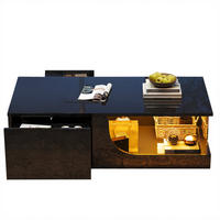 COUCHTISCH LED Schwarz 2 Schubladen Glas 100x50x30cm Hochglanz - Schwarz, Holzwerkstoff (100/50/30cm) - FLIEKS