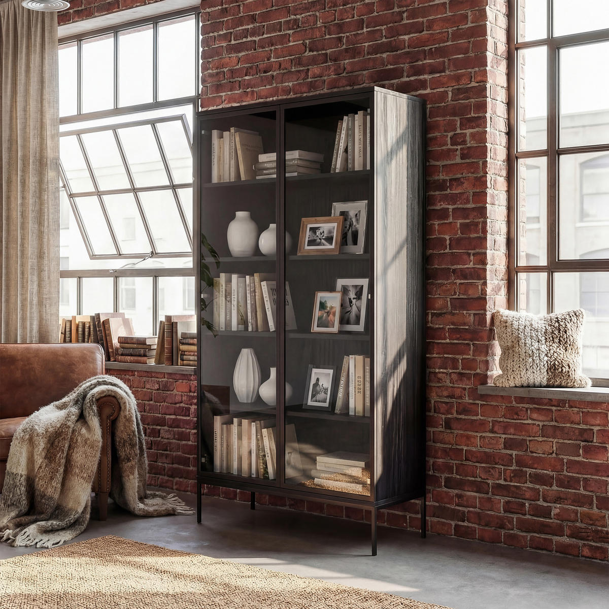 VITRINE DABLIN Glastüren, 100/41/190 cm Schwarz - Schwarz, Holzwerkstoff/Metall (100/190/41cm) - Idohome
