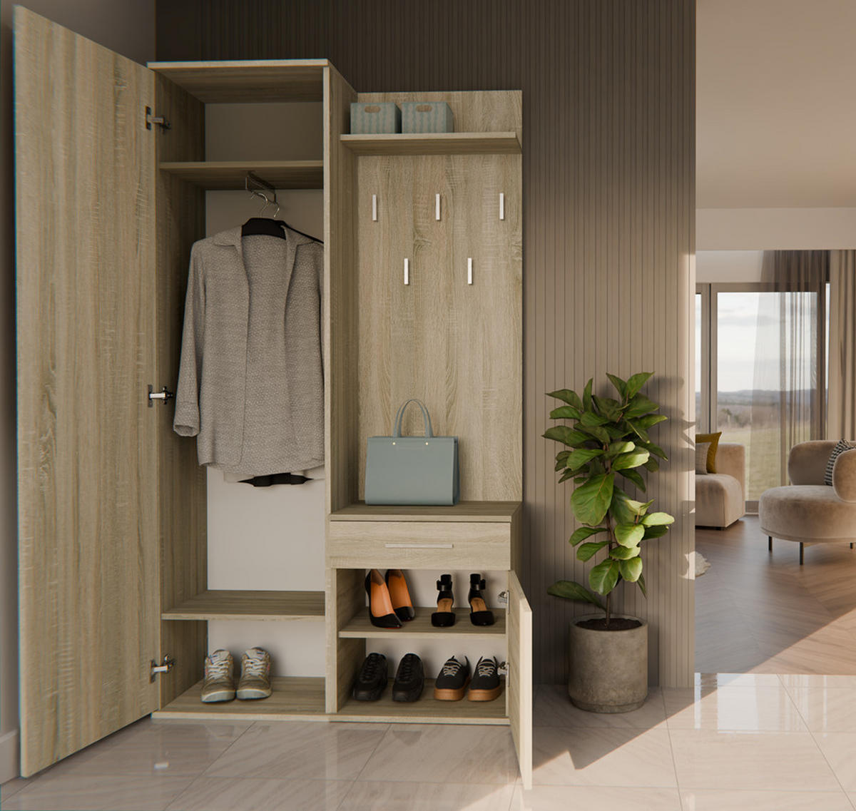 GARDEROBE moderní se zrcadlem skříň Duo Sonoma 100/180/35 - Sonoma dub, kompozitní dřevo (100/180/35cm) - RAUMHIRSCH FURNITURE