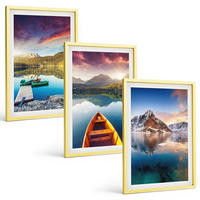 BILDER SET 3er Set - 40x60 cm Goldrahmen - Seen, Berge, Boote, Frieden - Goldfarben, Kunststoff (40/60cm) - TULUP