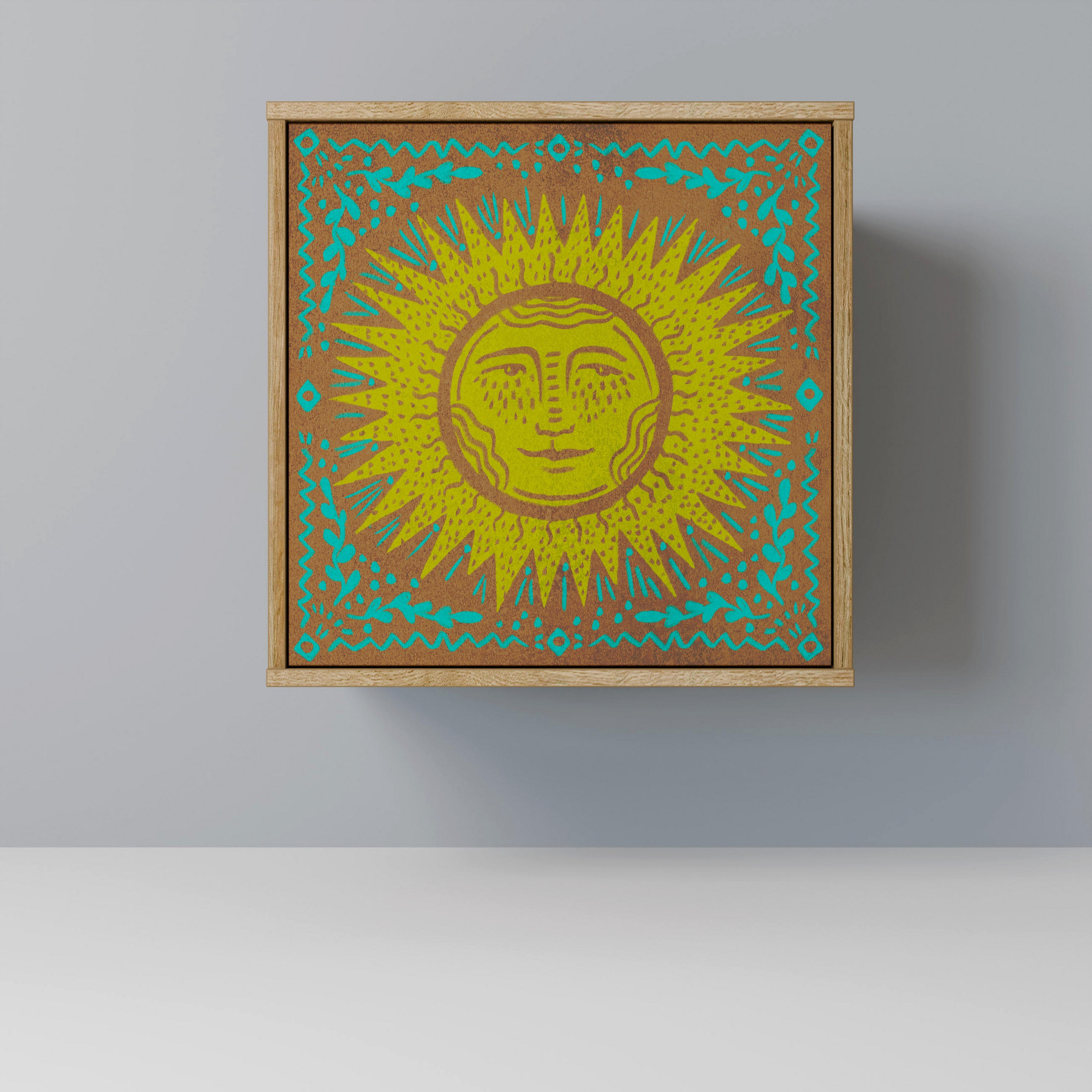 SIDEBOARD SUNSHINE EULOGY, Eichefarben, 57,5x42x57,5 cm, Ohne Füße - Eichefarben/Multicolor, Holzwerkstoff (57.5/57.5/42cm) - SpaceRebels
