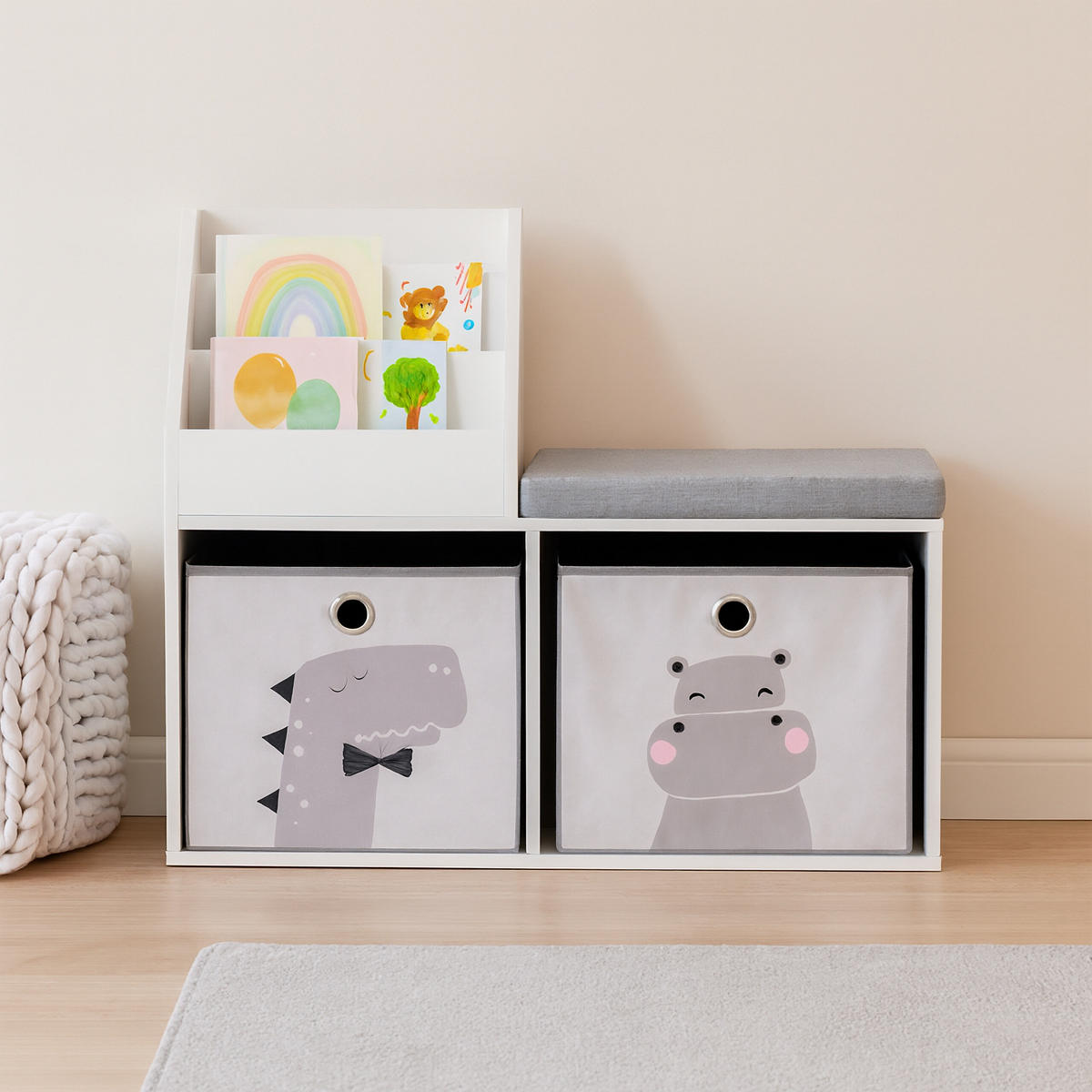 KINDERBANK - Multicolor, Holzwerkstoff/Textil (79/72/31cm) - Relaxdays