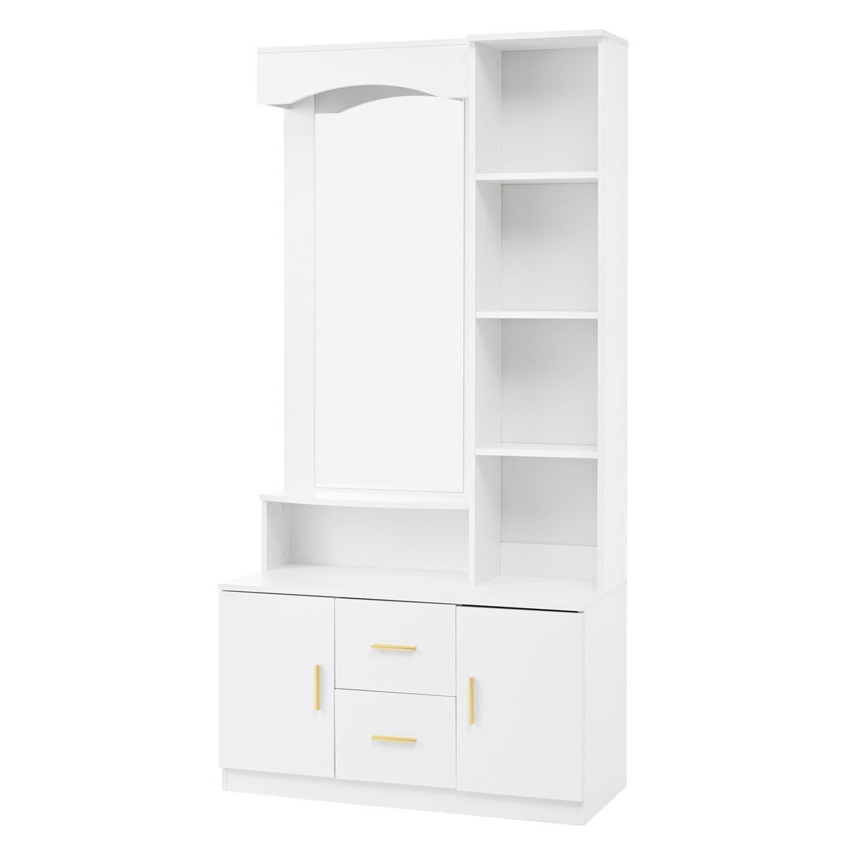 DIELENGARDEROBE mit Spiegel 90/40/180 cm in Weiß mit Schuhschrank und 2 Schubladen - Weiß, Holzwerkstoff (90/180/40cm) - BEAOK