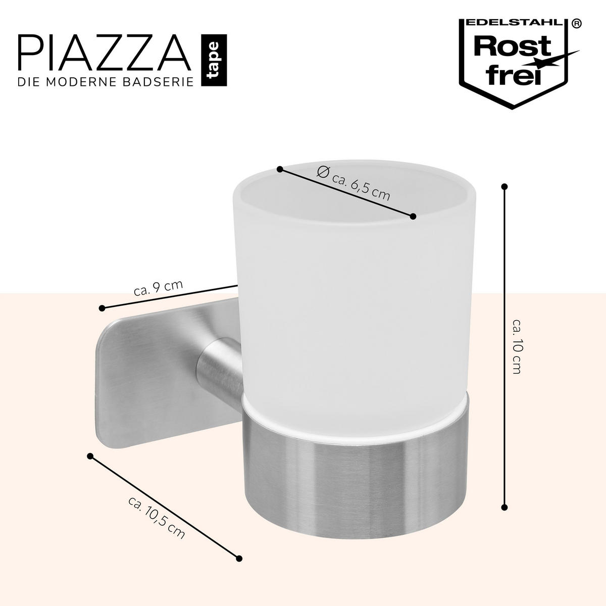 BECHERHALTER PIAZZA TAPE, Edelstahl, matt - Edelstahlfarben, Metall (9/11/11cm) - bremermann