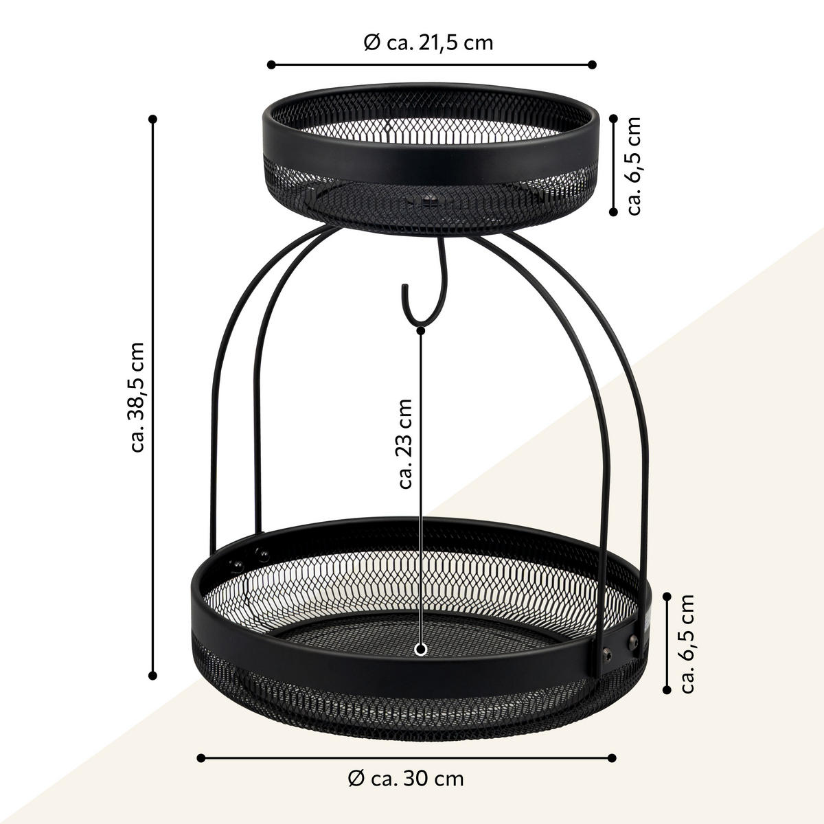 OBSTETAGERE mit Bananenhalter, schwarz, rund - Schwarz, Metall (38.5cm) - eluno