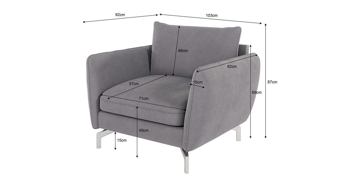 SESSEL Elou Grau Microfaser - Chromfarben/Grau, Holz/Textil (103/87/92cm) - S-Style Möbel