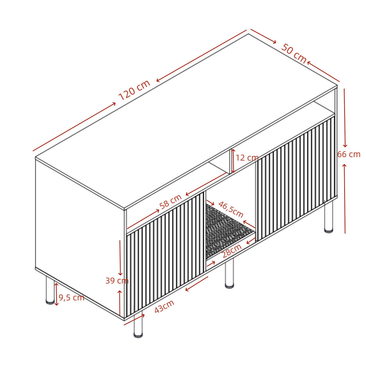 SIDEBOARD in Nussbaumfarben Katzentoiletten-Schrank mit Sandauffangmatte und Lagerbereich für Wohnzimmer, B120/T50/H66cm - Walnussfarben, Holzwerkstoff/Metall (120/66/50cm) - STILVORA