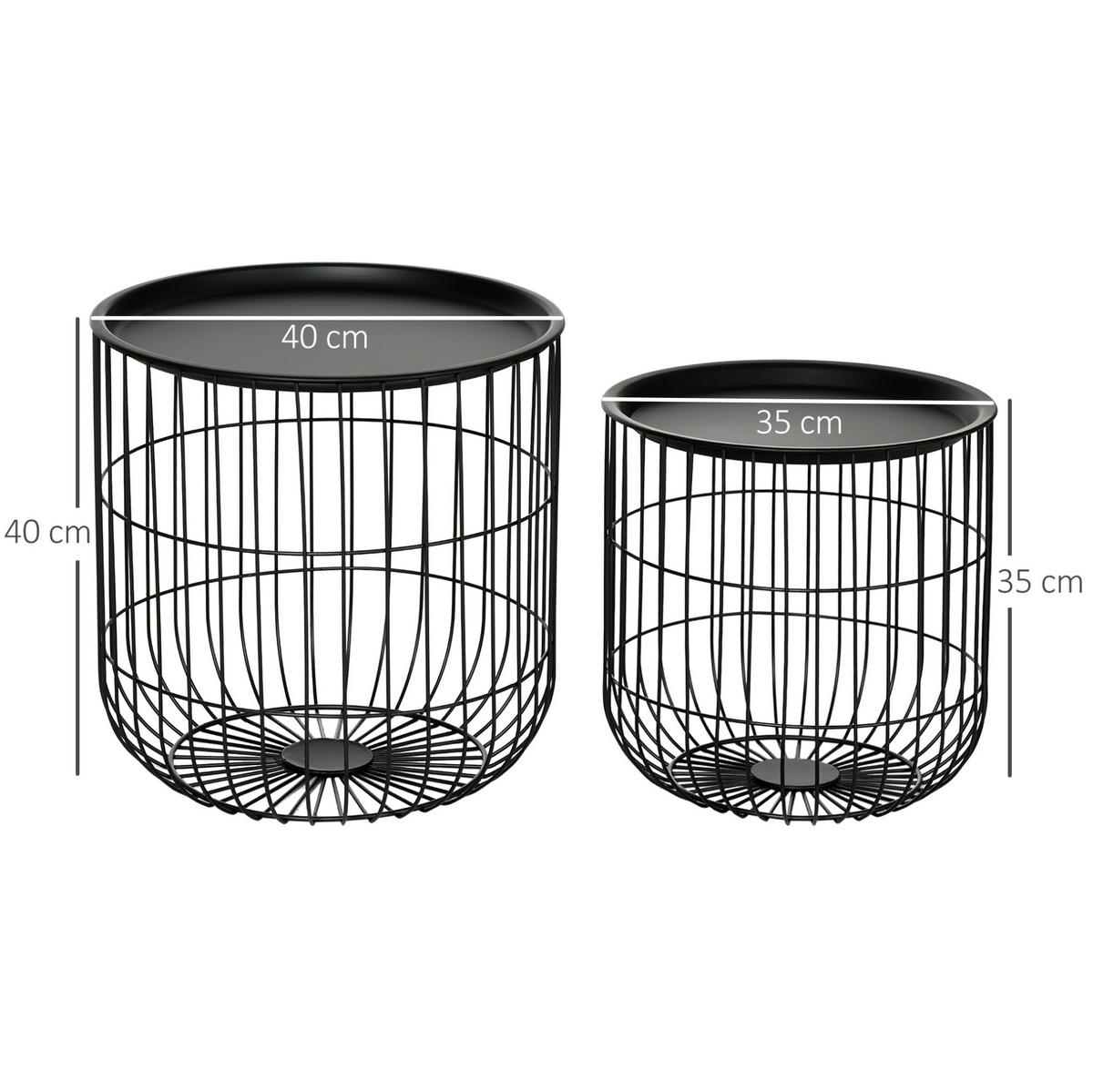 COUCHTISCH 2er-Set 40/35 x 40/35 cm aus Stahl mit Stauraum, Schwarz - Schwarz, Metall (40/40/40cm) - Flora Grace