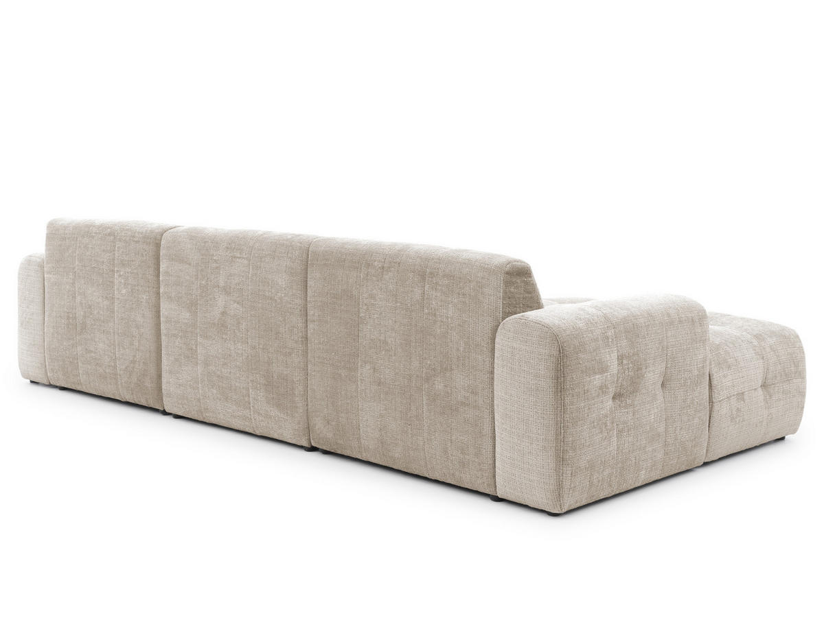 WOHNLANDSCHAFT Kozy im Bumpy-Design mit fester Rückenlehne aus weichem Dunkelbeige Chenille-Stoff - Beige/Schwarz, Holz/Kunststoff (323/79/161cm) - S-Style Möbel