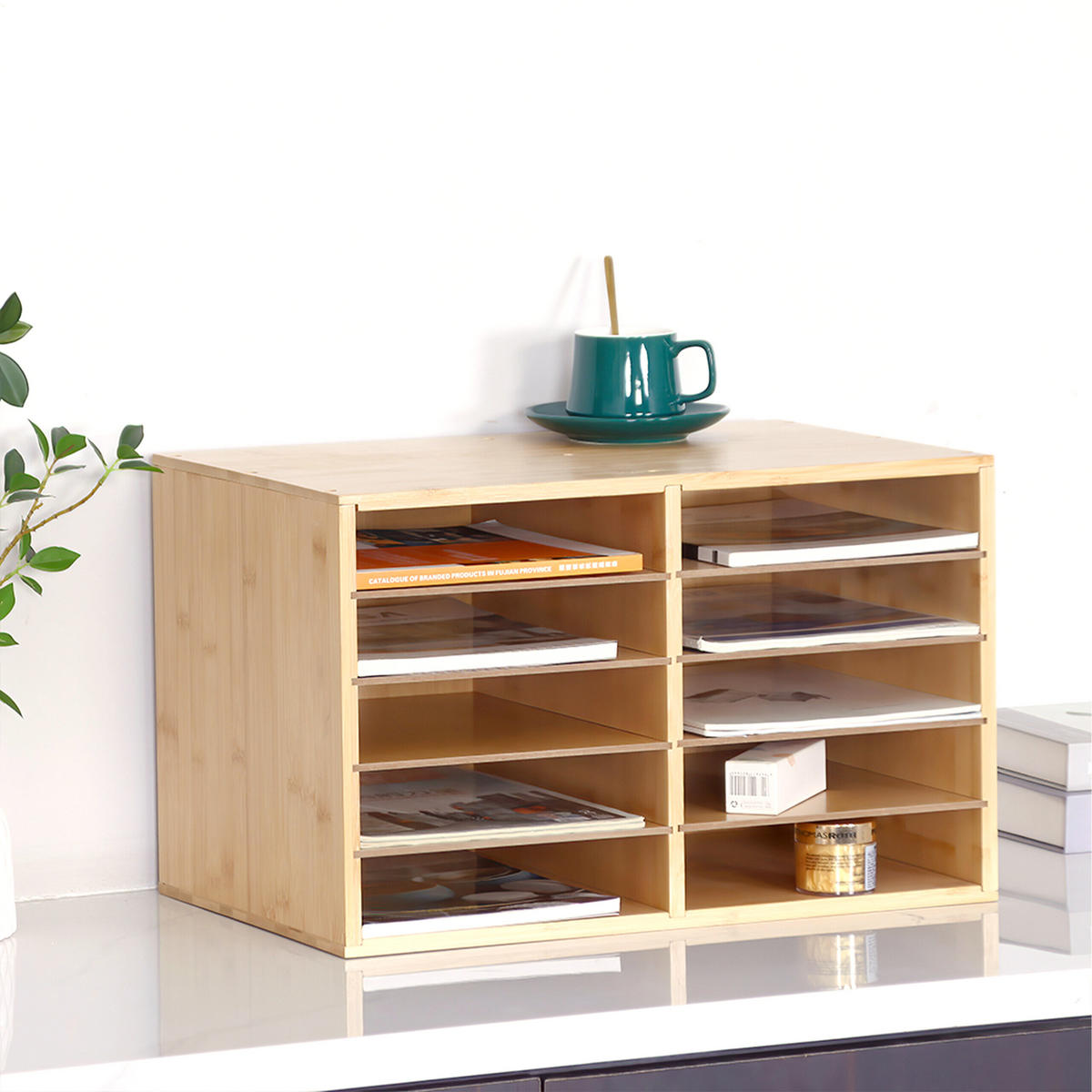 DOKUMENTENABLAGE Natur Bambus 10 Fächer A4 - Braun, Holz/Holzwerkstoff (31/49/31cm) - Relaxdays