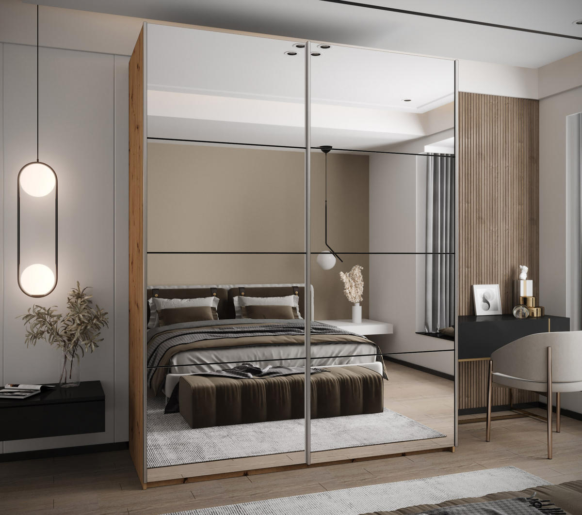 SCHWEBETÜRENSCHRANK 245,5/200/64 2-türig - Silberfarben/Schwarz, Holz/Metall (200/245/64cm) - Abiks Möbel