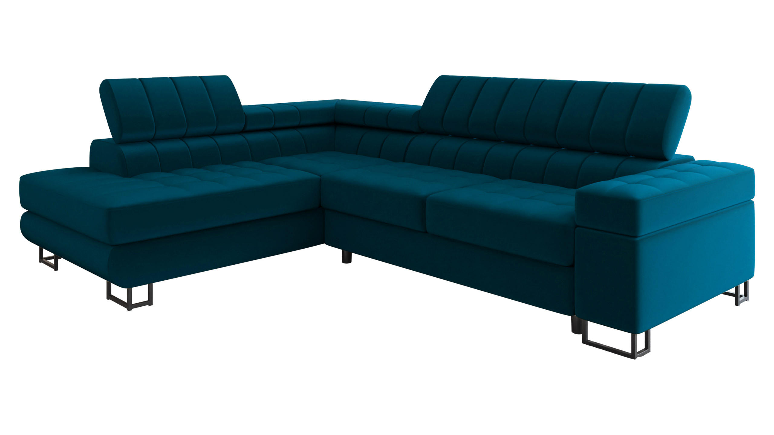 ECKSOFA Laris Premium, Seite: Links - Türkis/Schwarz, Holz/Textil (271/203cm) - MIRJAN24