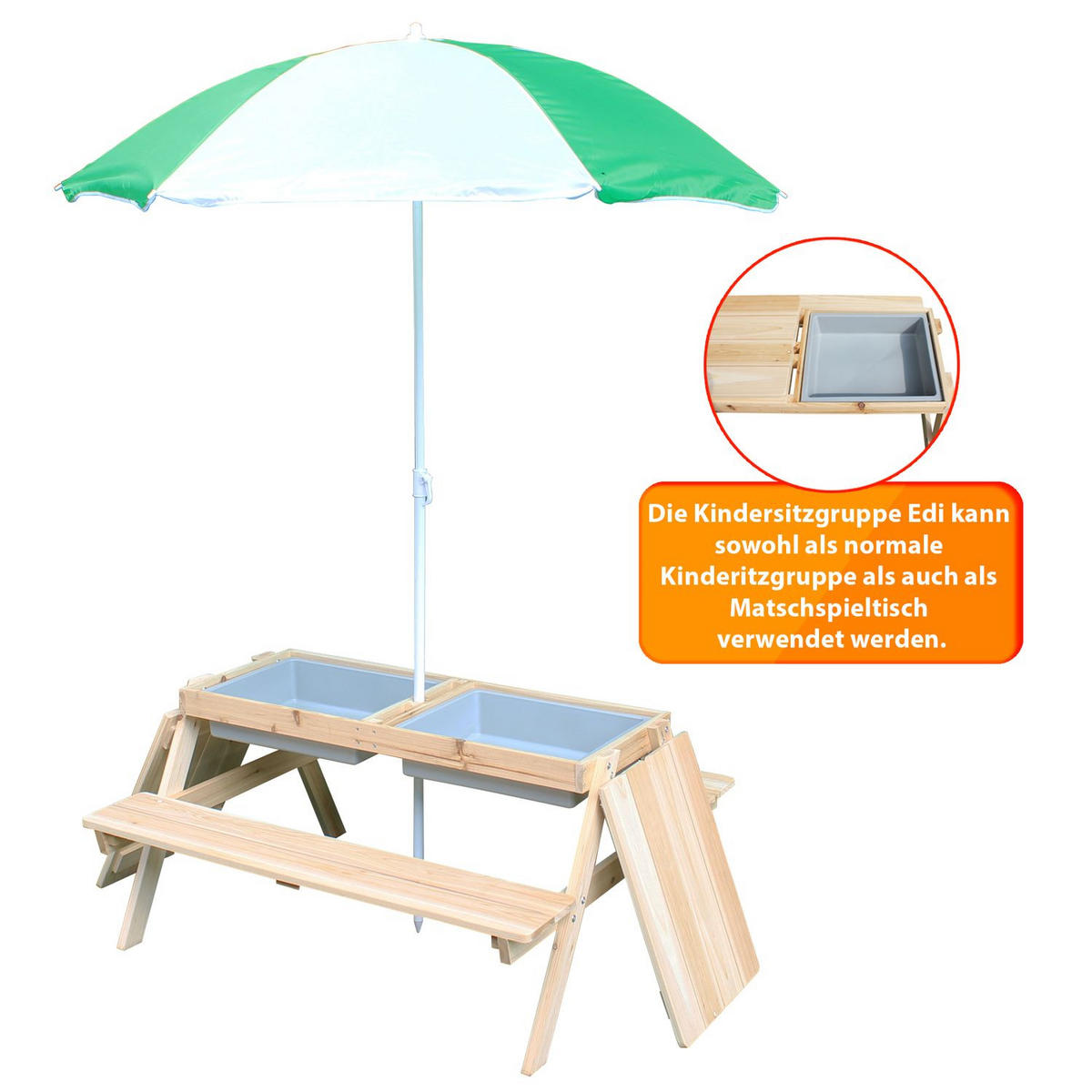 KINDERSITZGRUPPE EDI Holz mit Sonnenschirm - Naturfarben, Holz - Coemo