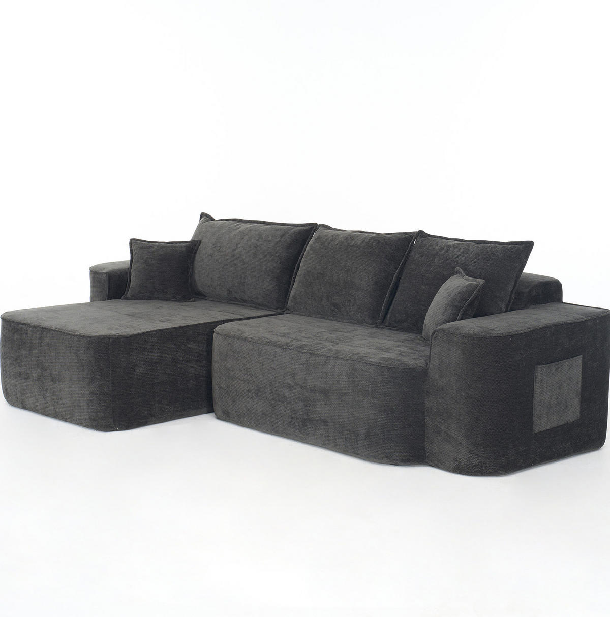 ECKSOFA 262/144/65 cm schwarz aus Chenille mit Chaiselongue und modularem Design - Schwarz, Textil (144/262cm) - OKWISH