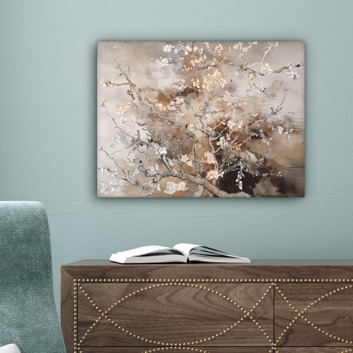 LEINWANDBILD Mandelblüte - Kunst - Van Gogh - Beige - Abstrakt Wandbild 40x30 cm - Braun, Textil (40/30cm) - MuchoWow