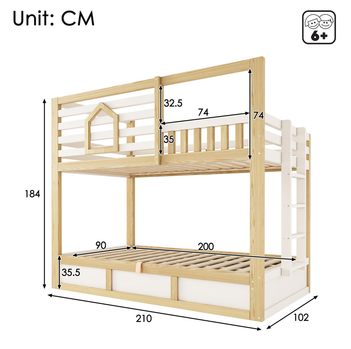 ETAGENBETT 90/200 cm, Weiß/Eichefarben mit Hydraulik-Stauraum, ohne Matratze - Weiß, Holz (90/200cm) - MIVRAY