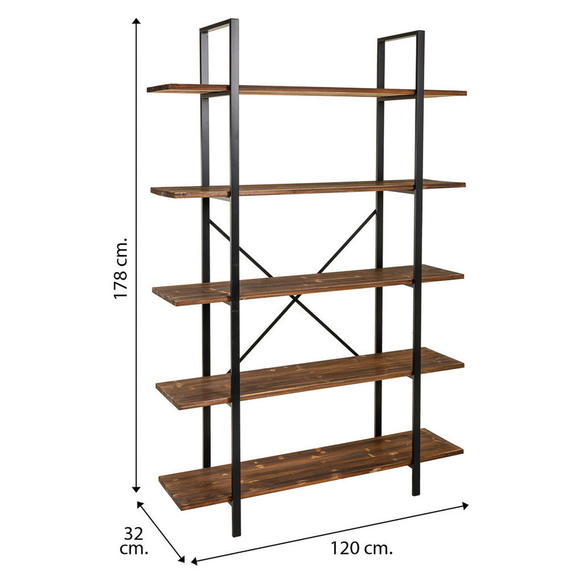 REGAL aus Holz und Metall, Braun, 120x32x178 - Multicolor, Metall (120/178/32cm) - Wanderlust