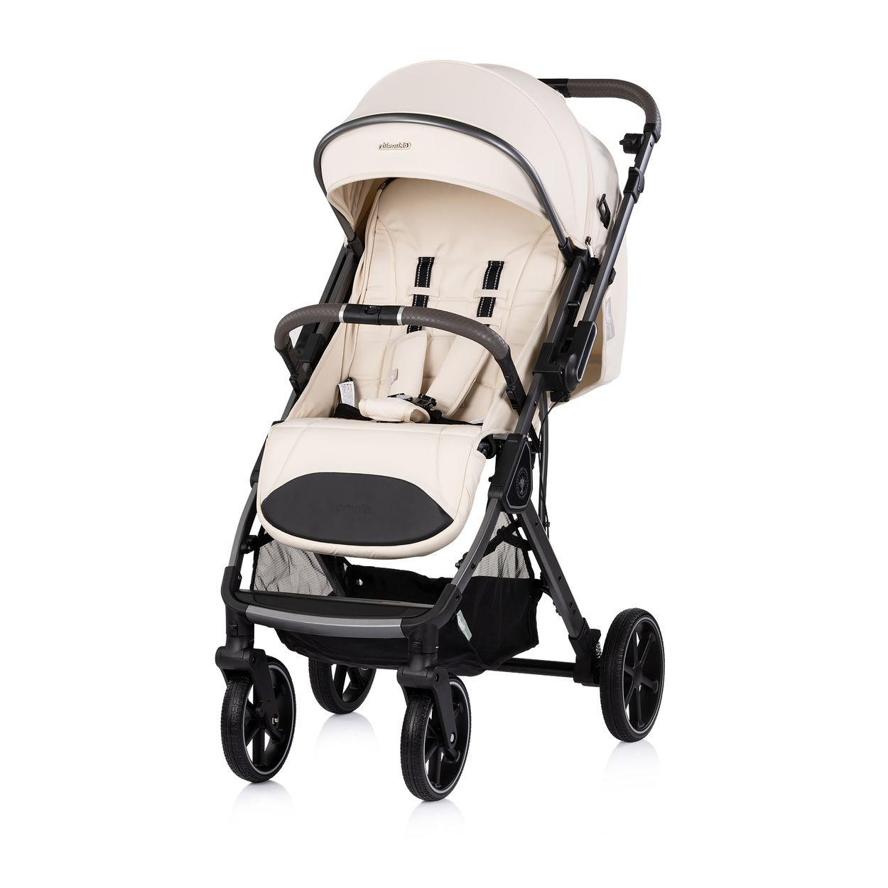 KINDERWAGEN Omnia PU-Räder beige klappbar, Stoßdämpfer, Sonnendach, Fußsack - Beige, Metall (69/63/102cm) - Chipolino