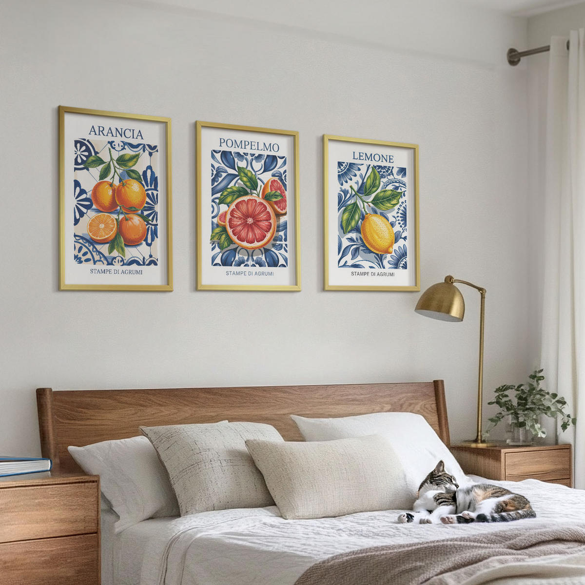 BILDER SET 3er Set - 40x60 cm Goldrahmen - Italienische Zitrus-Modeplakate - Goldfarben, Kunststoff (40/60cm) - TULUP