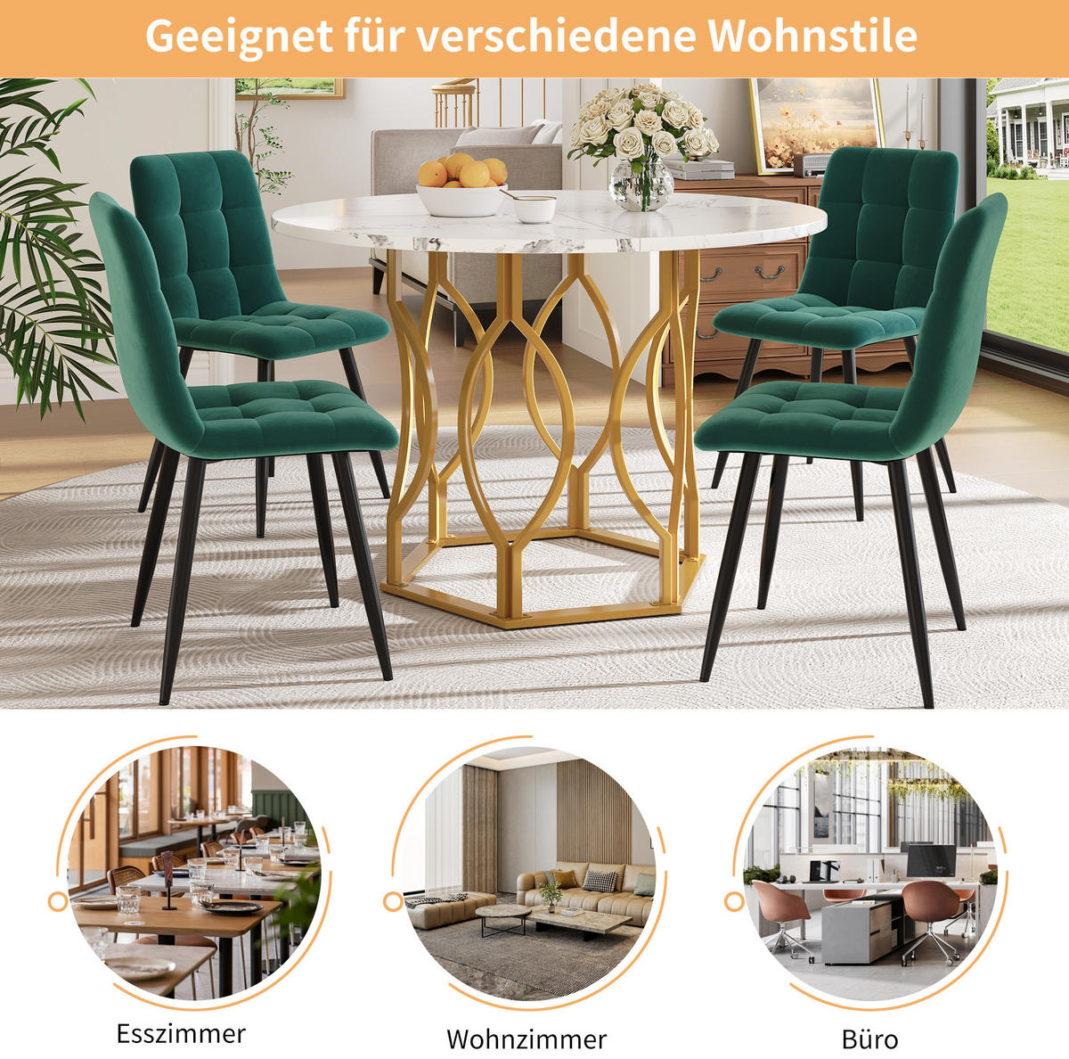 ESSTISCH 100/100/76 cm rund in Weiß mit Marmoroptik und goldfarbenem Gestell - Goldfarben, Holzwerkstoff (100/100/76cm) - Flora Grace