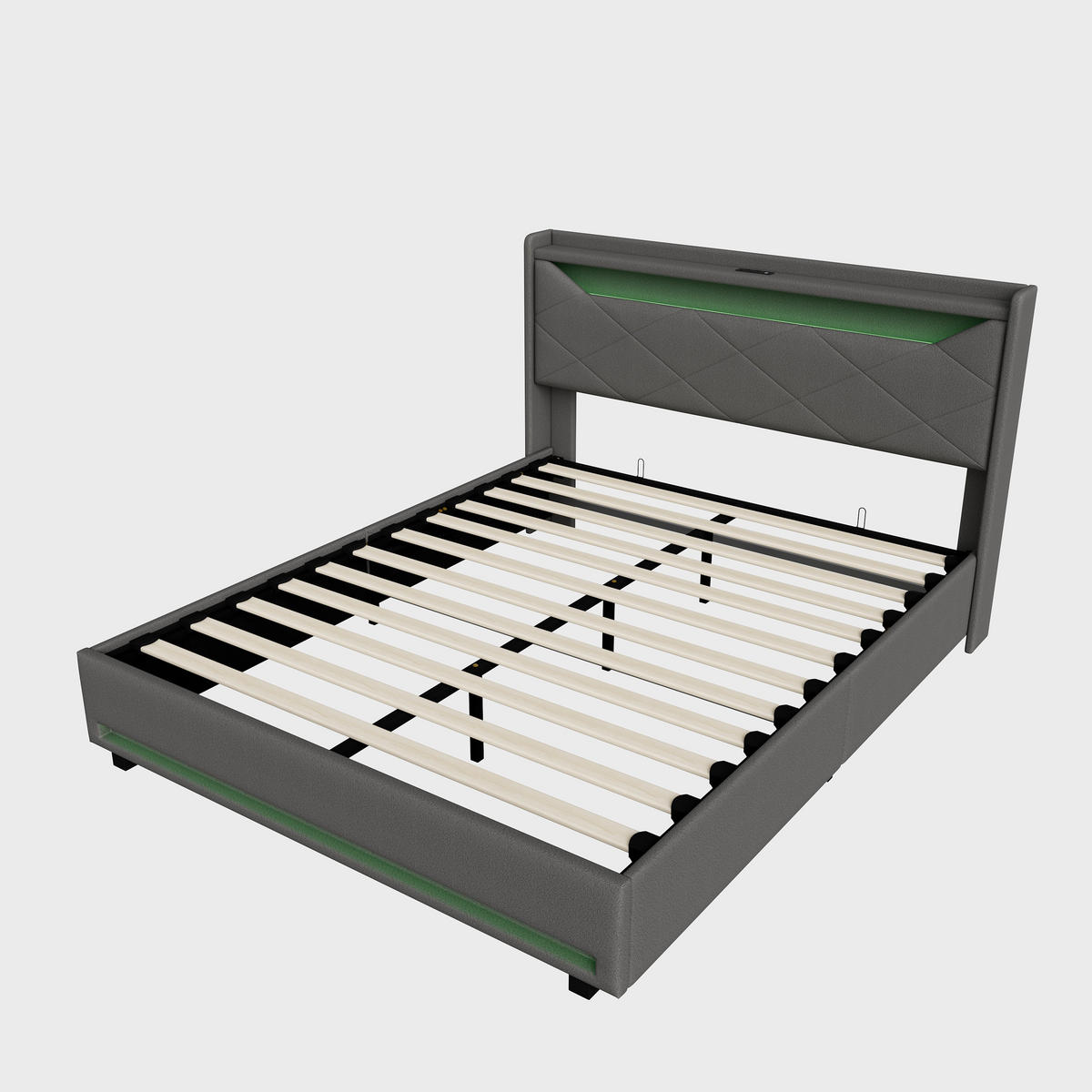 POLSTERBETT 140x200 cm, Bett mit LED-Beleuchtung, Grau Leinen - Grau, Metall (140/200cm)