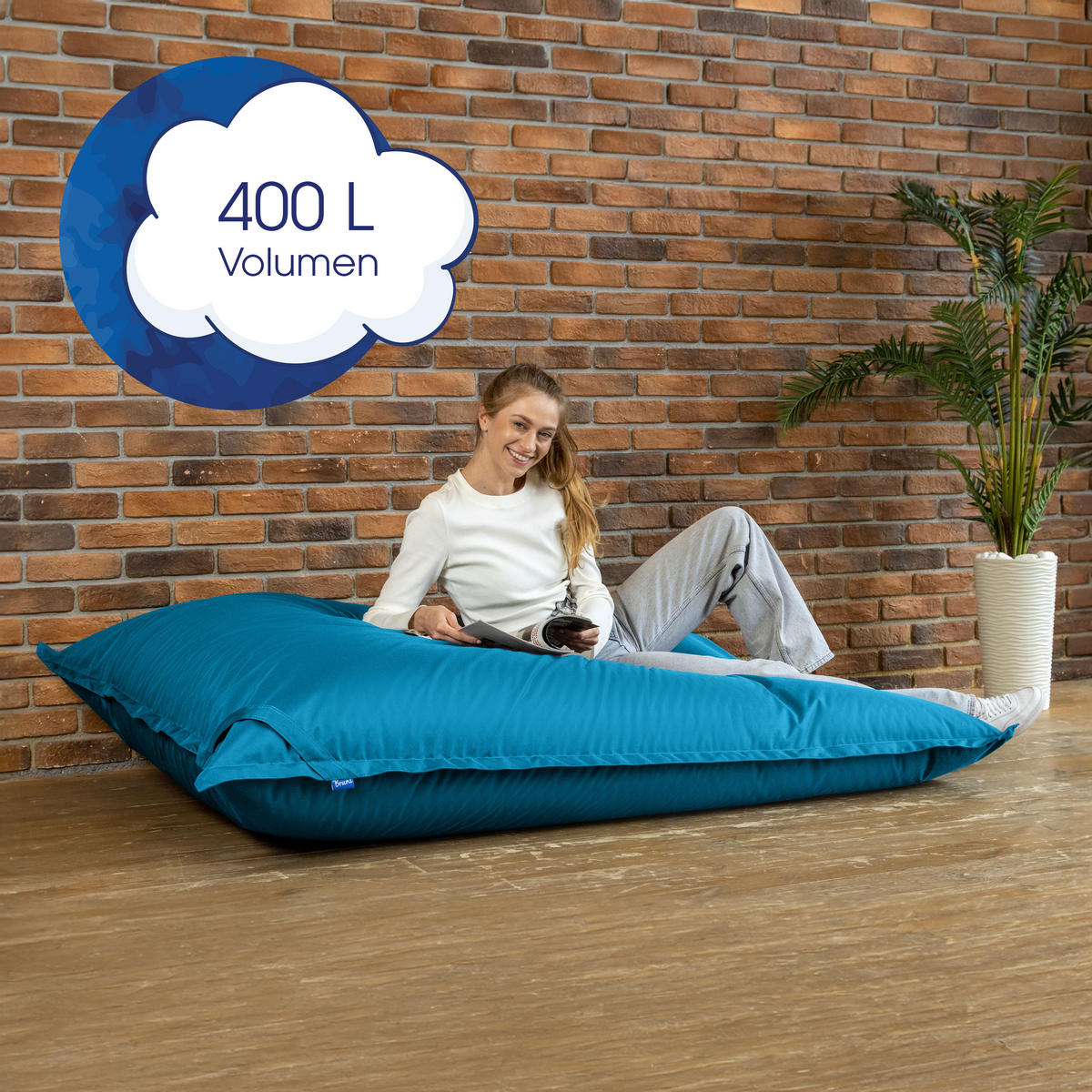 SITZSACK XXL Caree blau, 140x180cm groß für Indoor und Outdoor - Blau, Textil (180/140/30cm) - Bruni