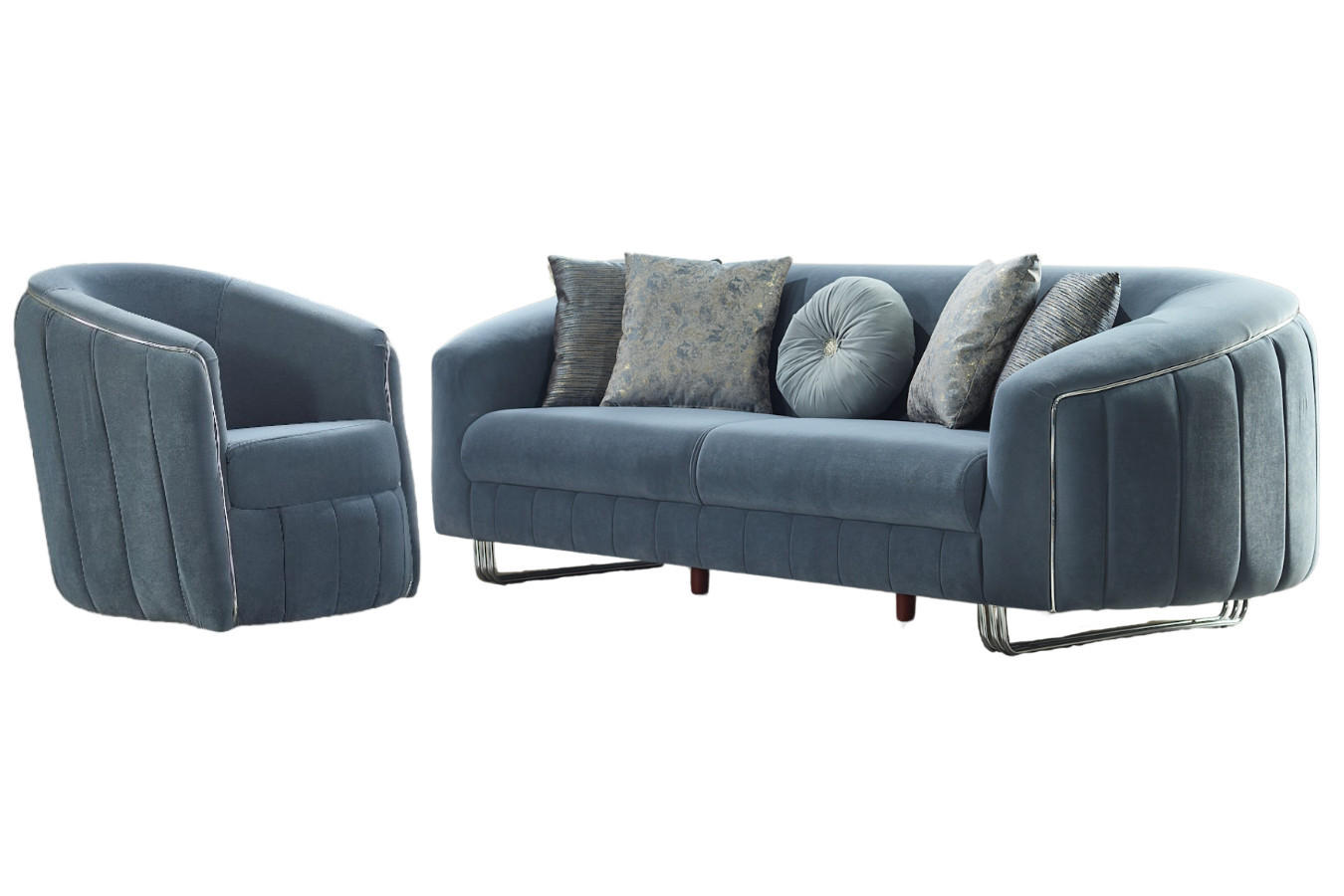 SITZGARNITUR Angela Blau Stellvariante:3+1 - Hellblau, Holz/Textil (245/77/100cm) - Villa Möbel