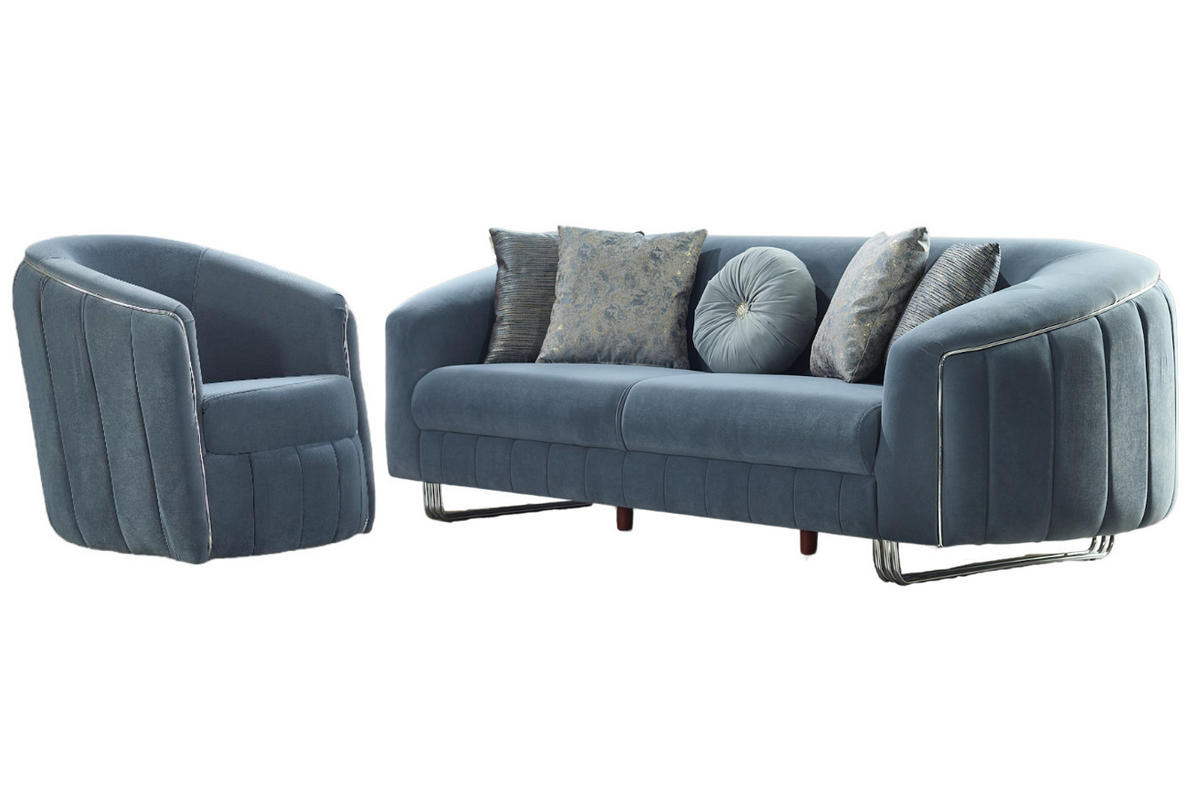 SITZGARNITUR Angela Blau Stellvariante:2+1 - Hellblau, Holz/Textil (185/77/100cm) - Villa Möbel