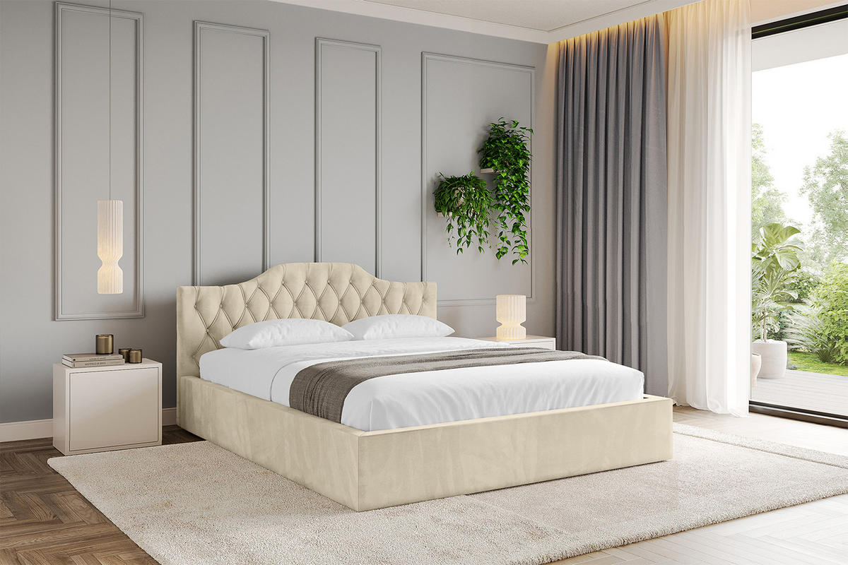 POLSTERBETT mit Bettkasten und Lattenrost, Bett mit Matratze H3/H4 - FALIO-V1 200x200 Beige - Ecru, Holzwerkstoff/Textil (200/200cm) - ALTDECOR