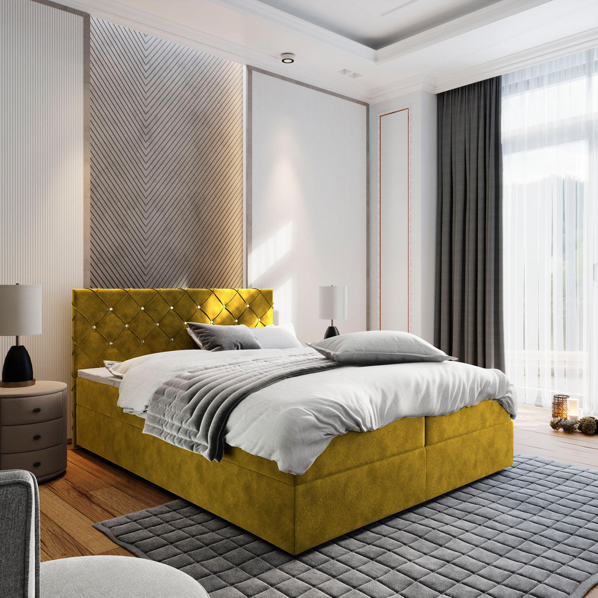 BOXBETT RIVA 140x200 cm mit Matratze und Topper - Gelb - Gelb, Holz (140/200cm) - MASSENO