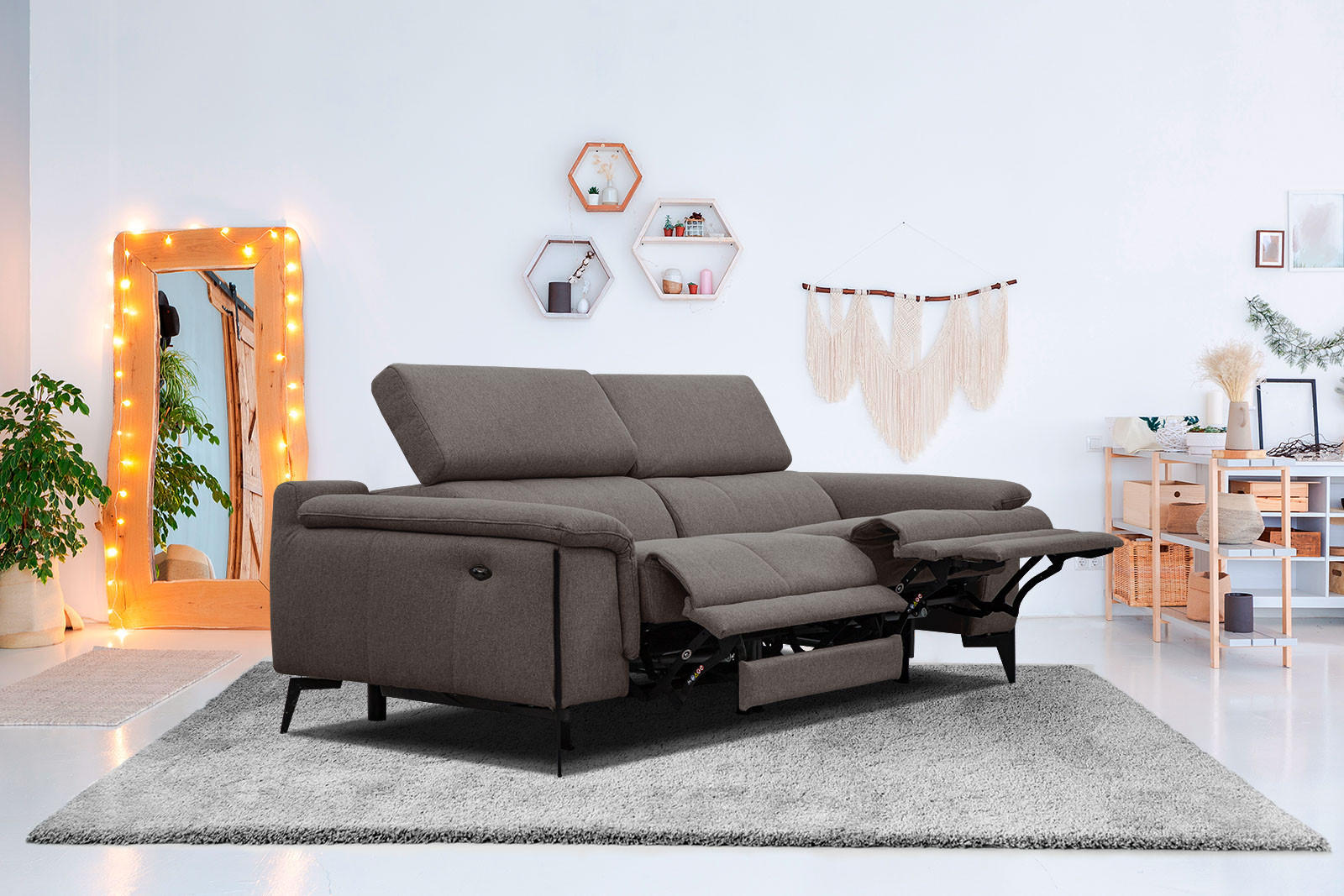 RELAXSOFA MATERA 3-Sitzer mit 2 Relaxfunktionen, braun - Schwarz/Braun, Holzwerkstoff/Textil (212/82/103cm) - Courtois Laville
