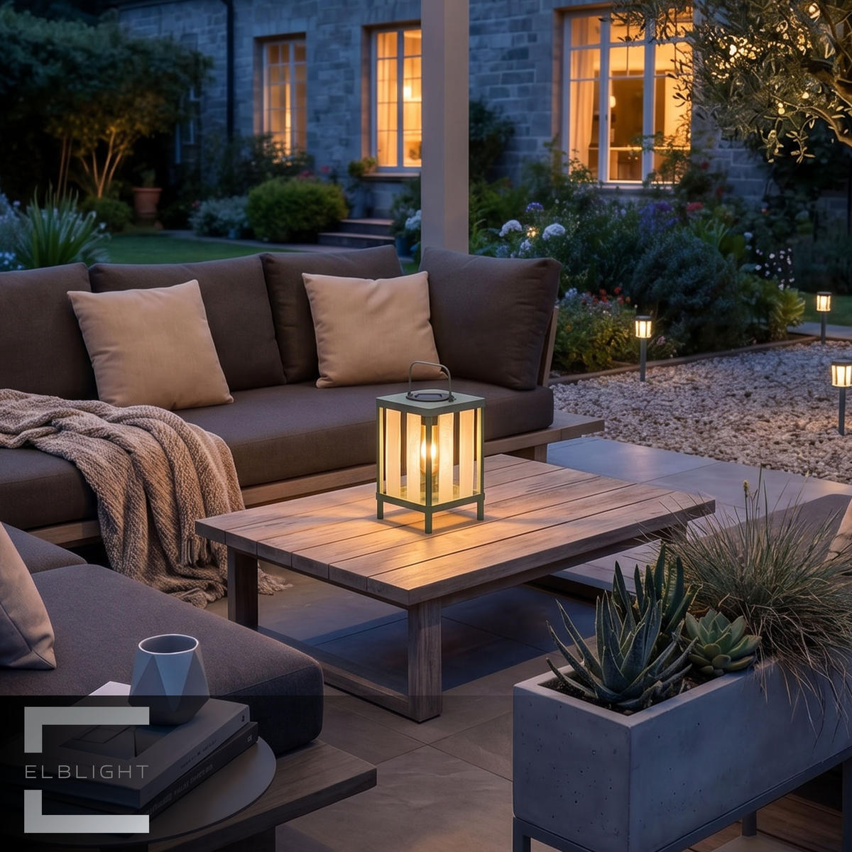 SOLAR-GARTENLEUCHTE LED-Tischleuchte wetterfest mit-Dämmerungssensor warmweiß Metall Echtglas Laterne für Balkon Terrasse Garten mit-Aufhängung - Grün, Metall (15/15/32cm) - Elblight.de