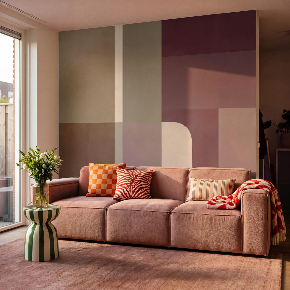 TAPETE - Unis - Abstrakt - Bordeaux - Linien - 280x260 cm - Multicolor, Papier (280/260cm) - OnlyWow